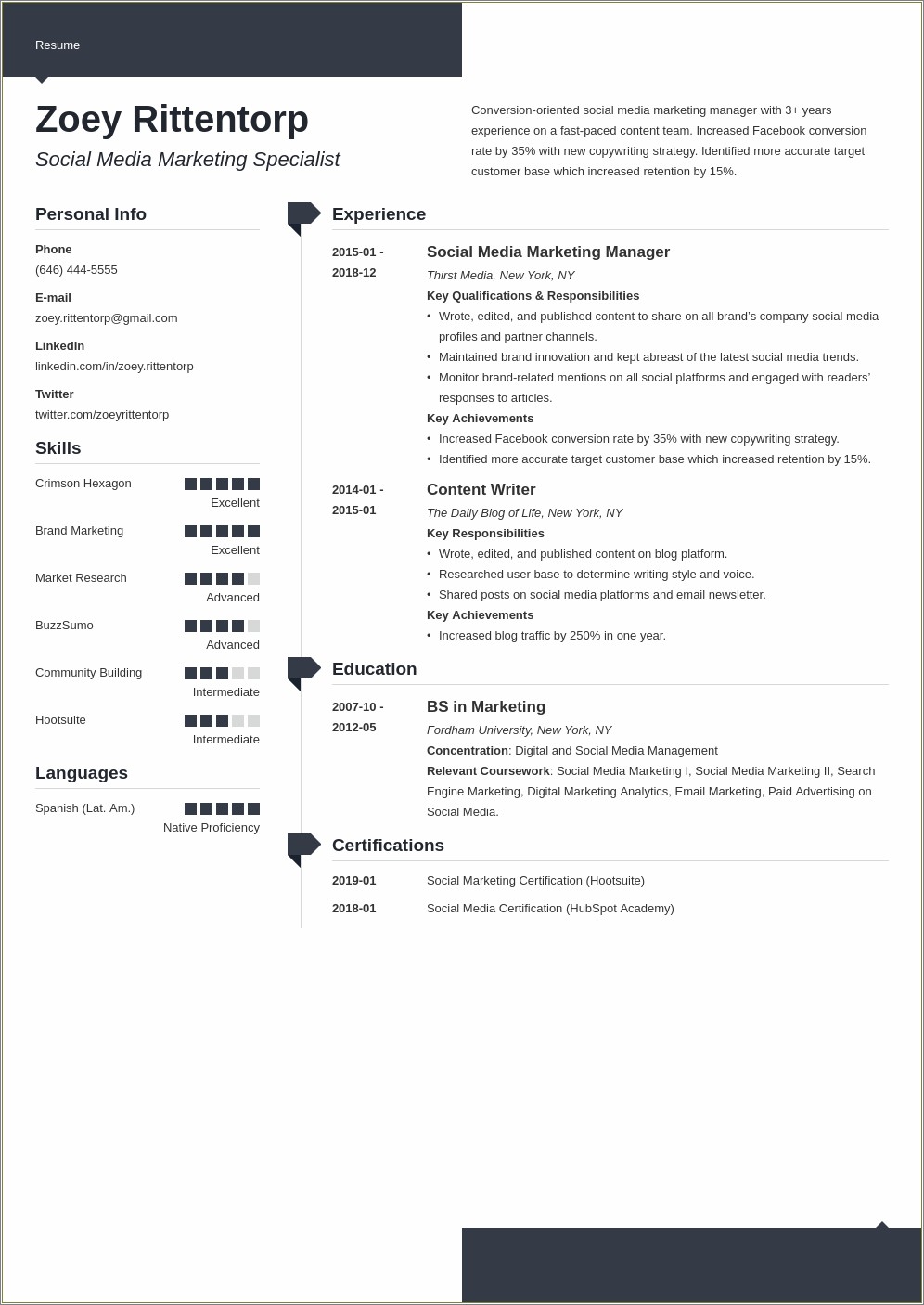 Social Media Resume Examples With Metrics