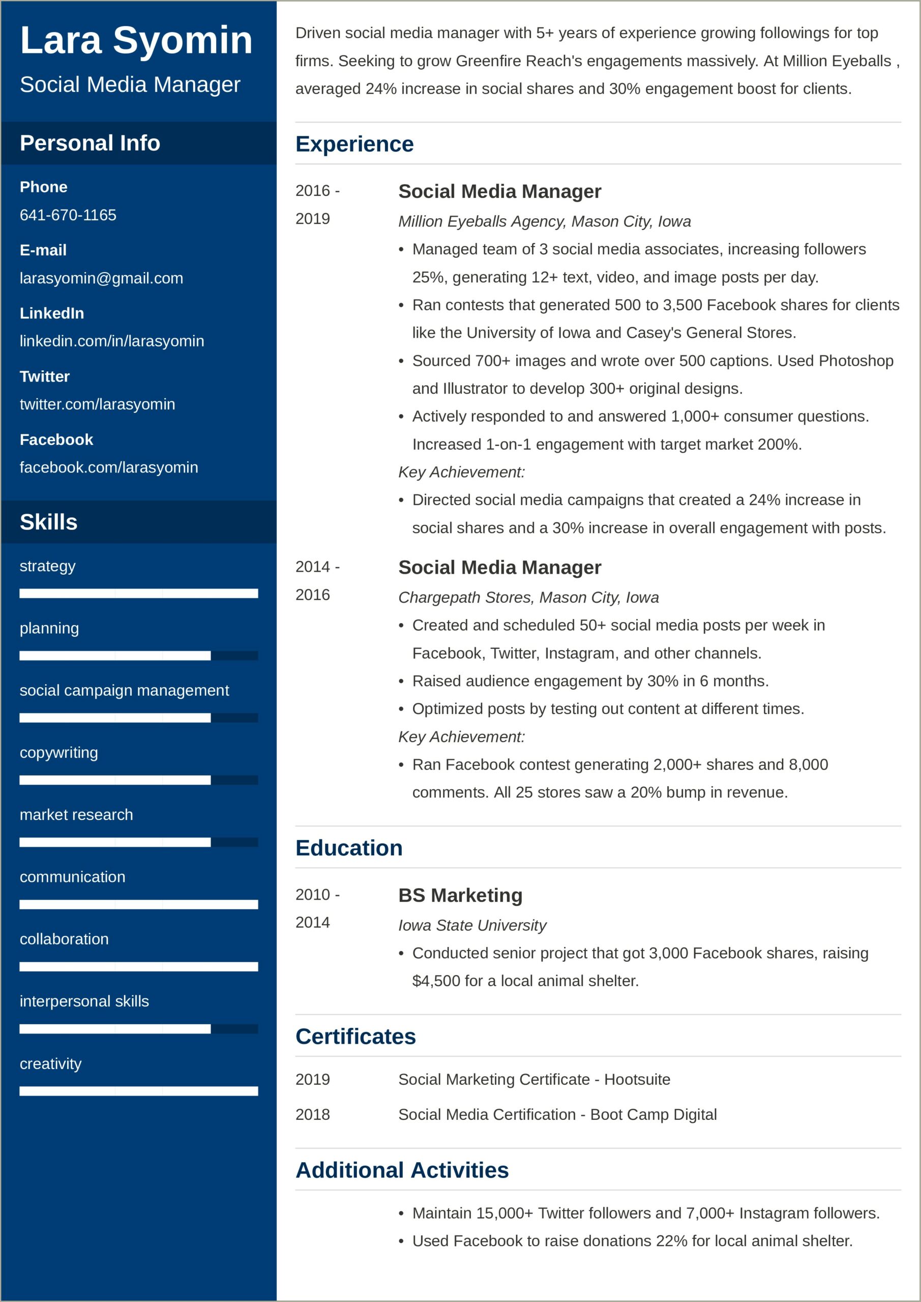 Social Media Skills On Resume Example