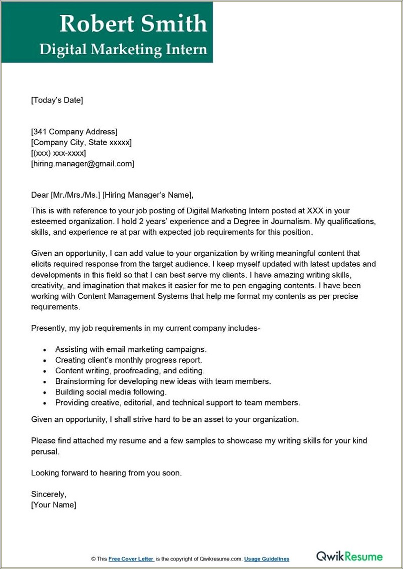 Social Media Specialist Resume Cover Letter