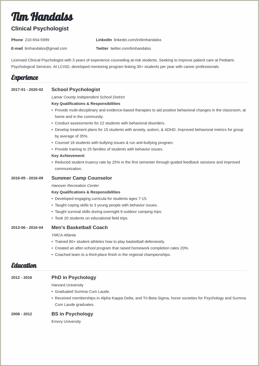 Social Psychology Relevant Courses Description On A Resume