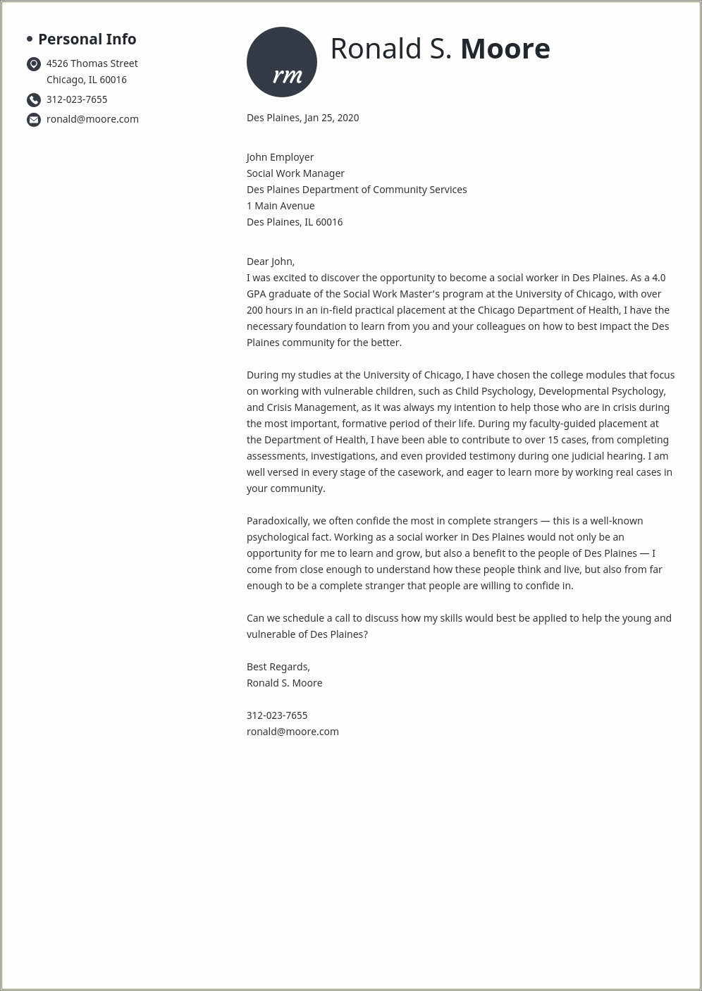 Social Service Cover Letter For Resume