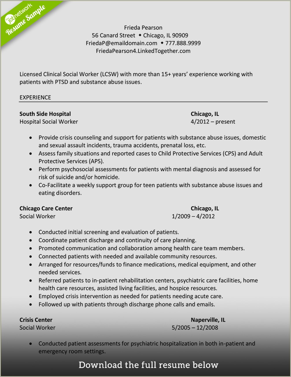 Social Work Internship Experience In Resume Sample