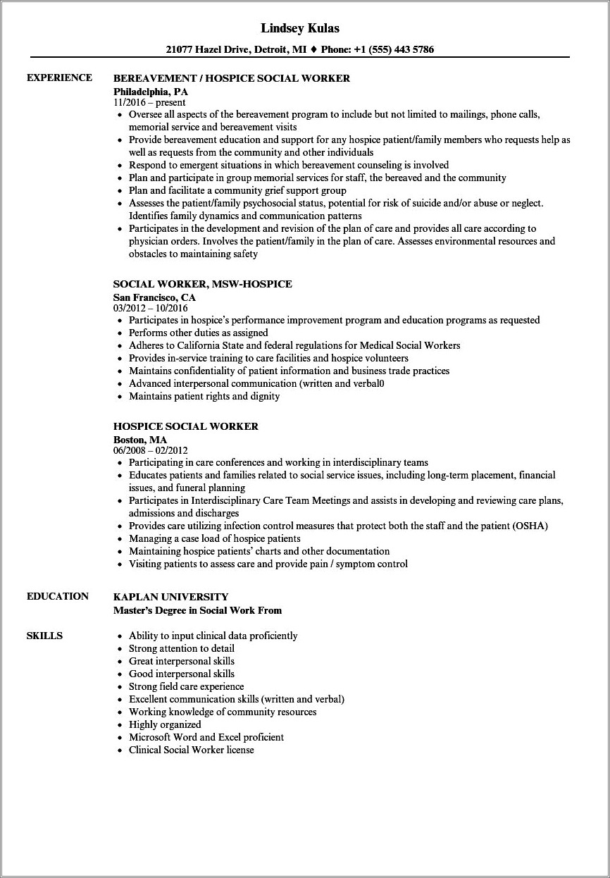 Social Work Nursing Home Sample Resume