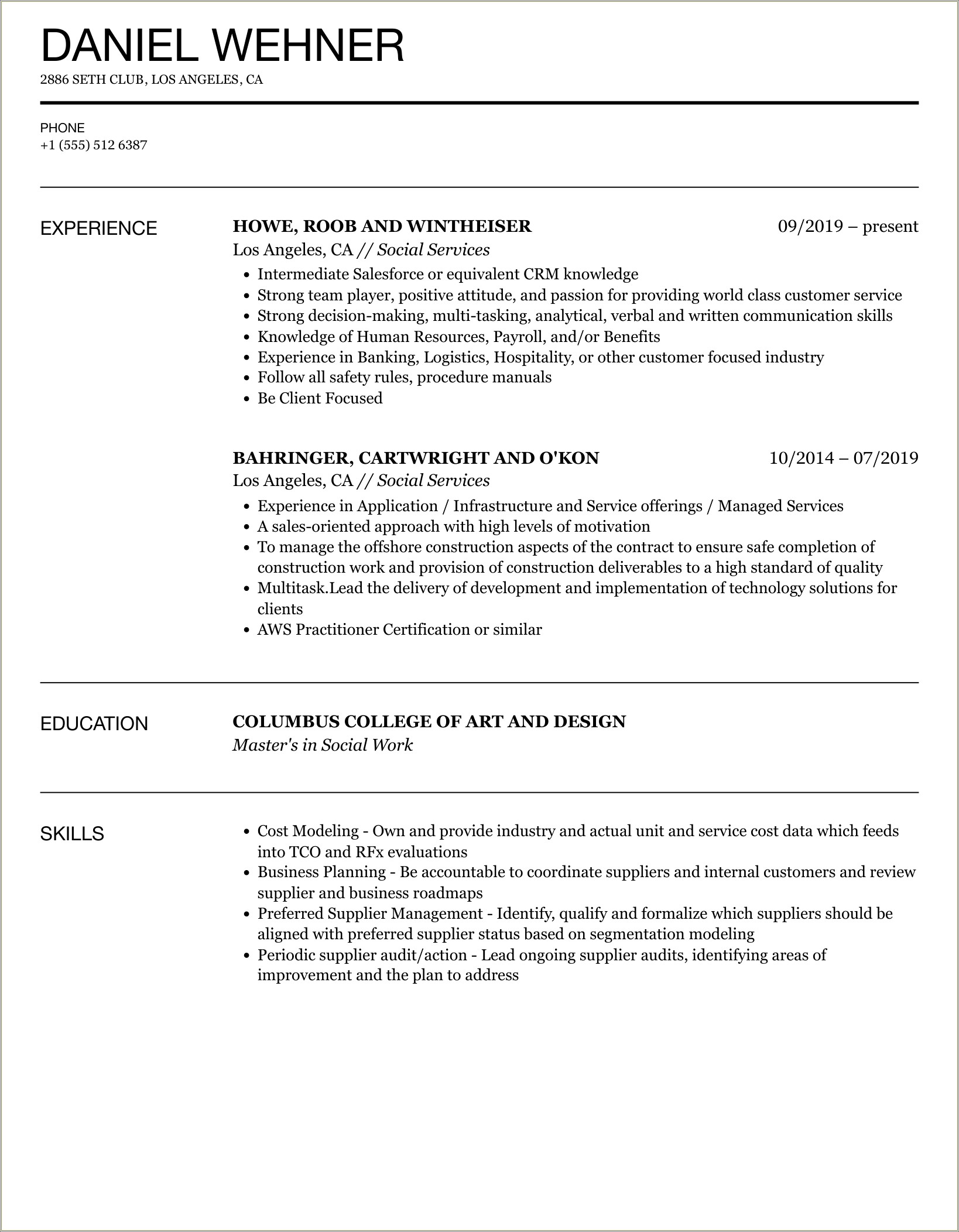 Social Work To Human Resources Resume