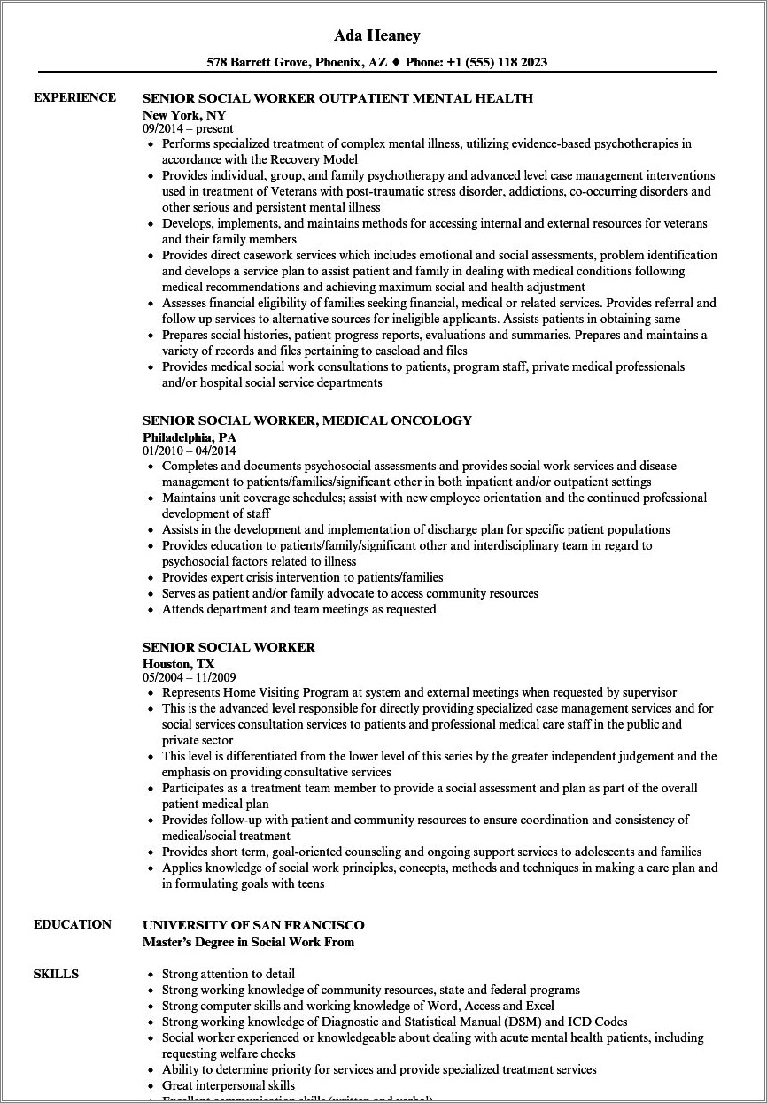 Social Worker For Adhc Sample Resume