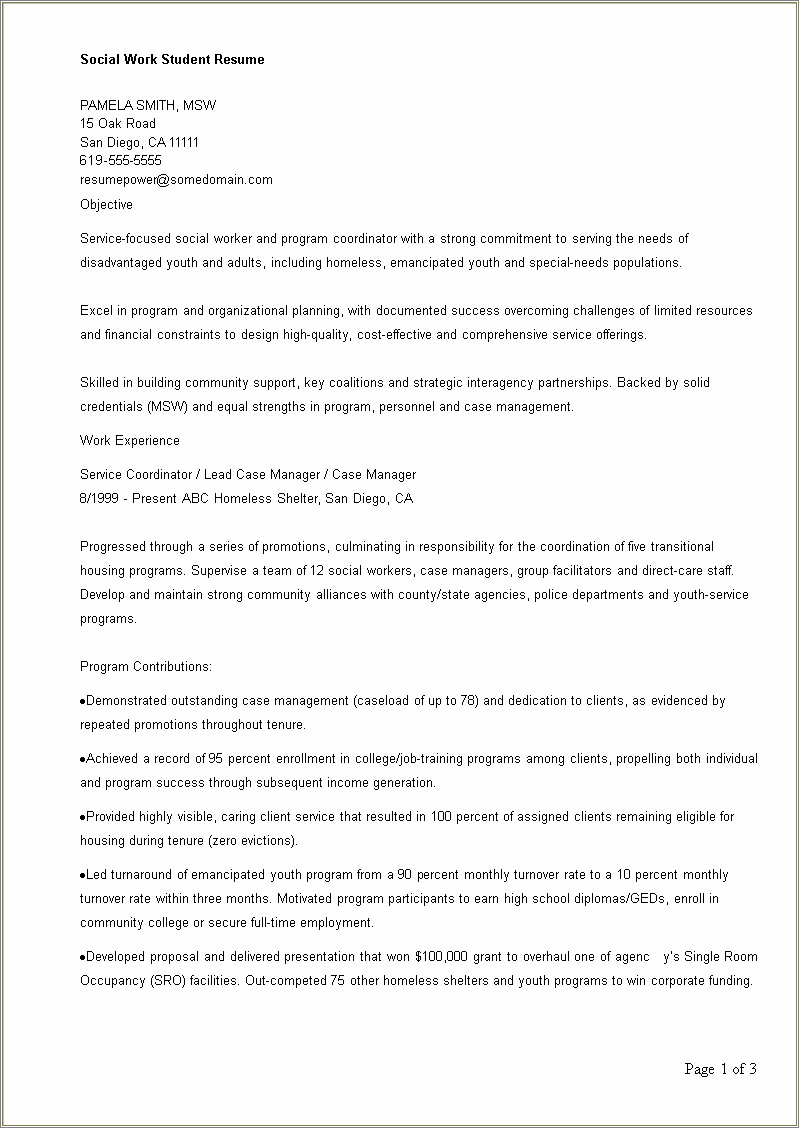 Social Worker Homless Case Manager Resume