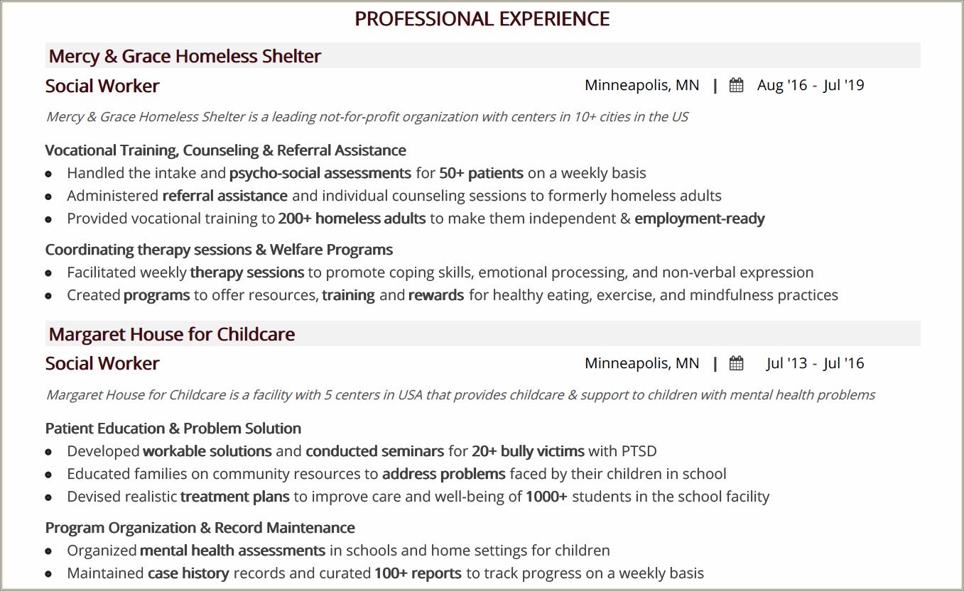 Social Worker Resume Education And Training