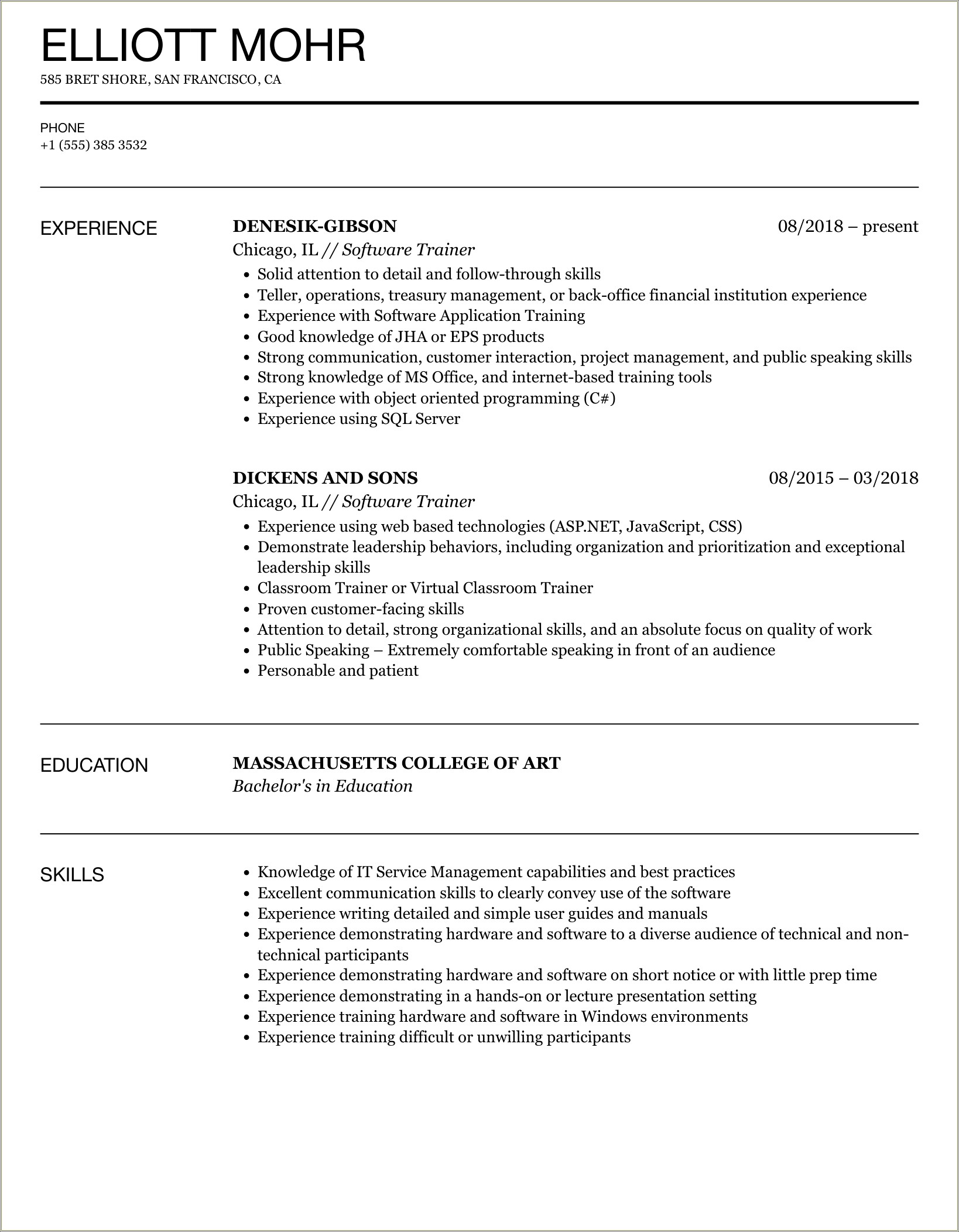 Soft Skill Trainer Resume Sample Logistics