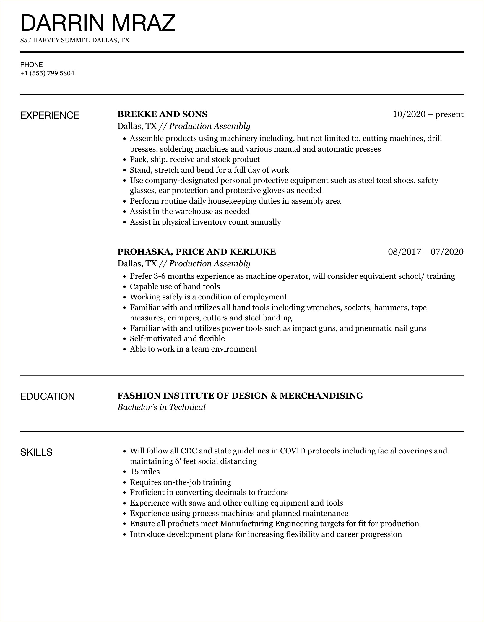 Soft Skills Examples On Resumes For Assembly