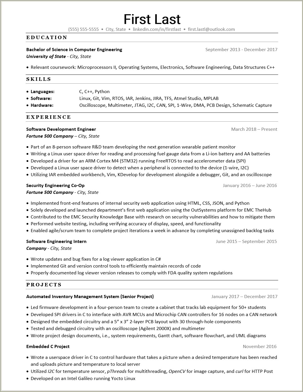 Software Developer 1 Year Experience Resume