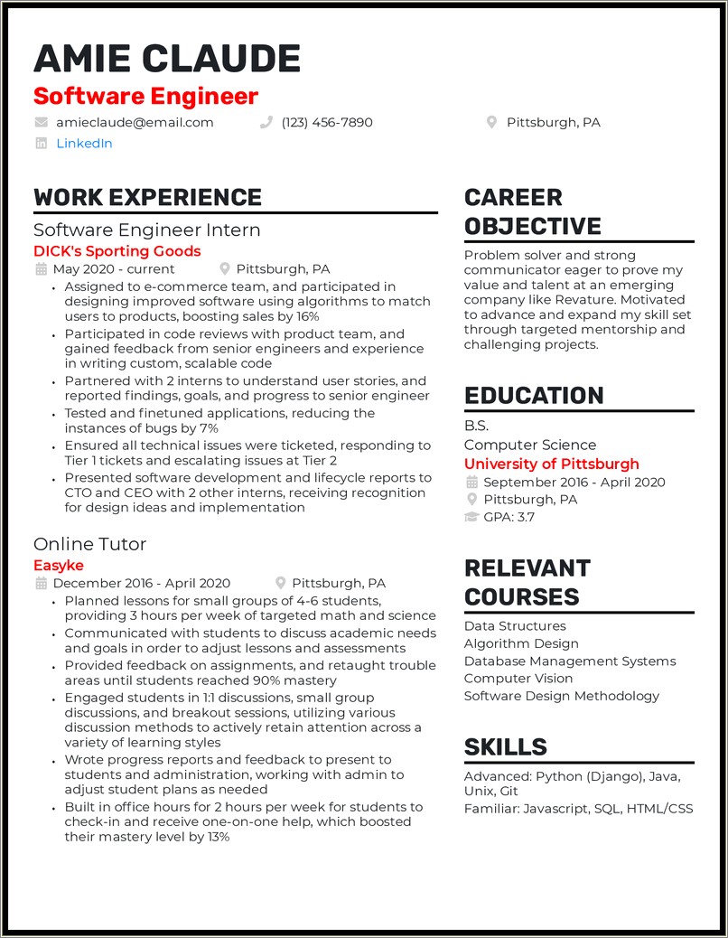 Software Developer Intern Job Description For Freshers Resume