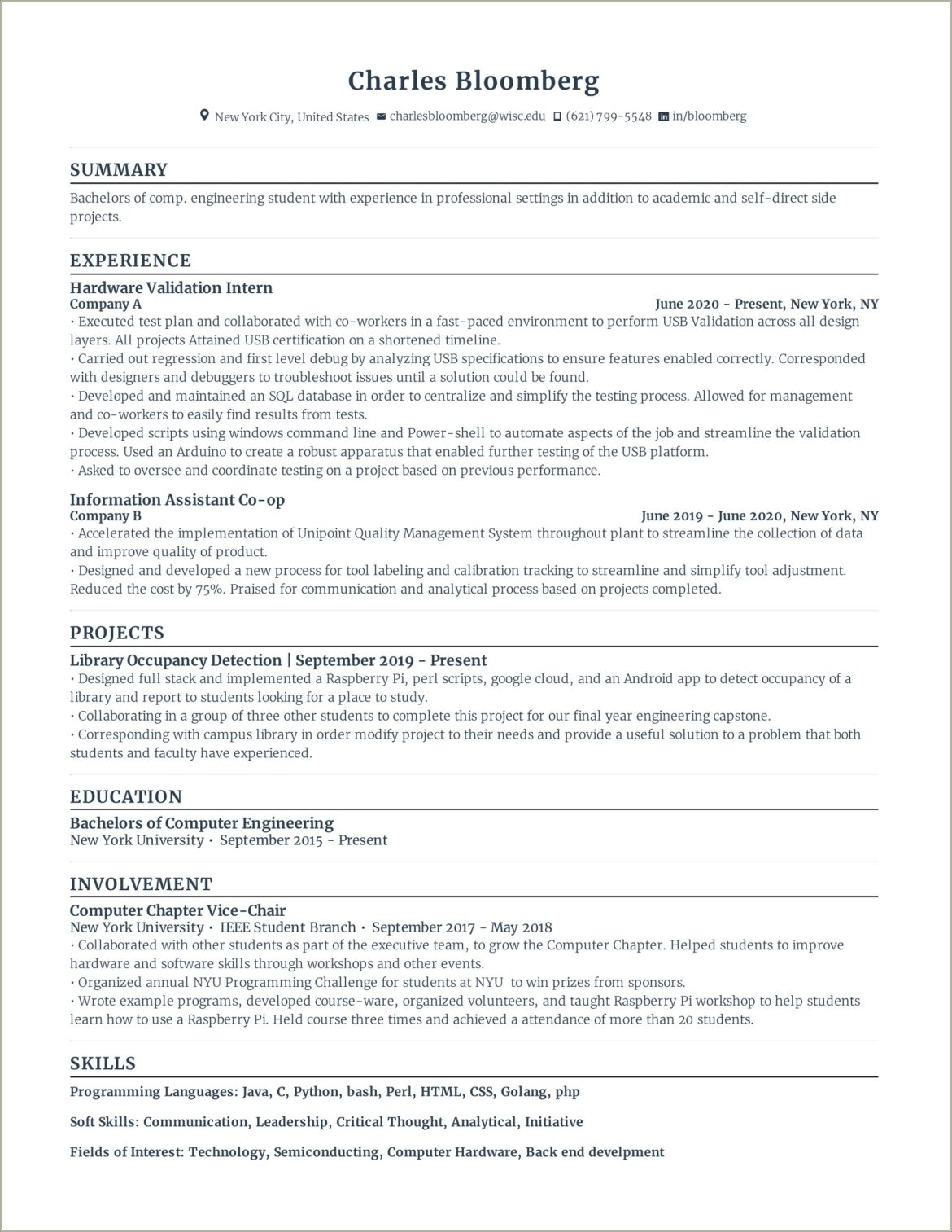 Software Developer Resume 1 Year Experience