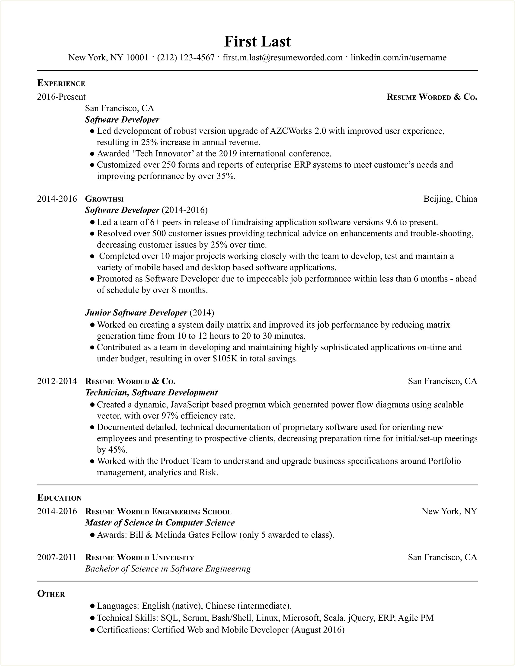 Software Developer Resume Examples Entry Level