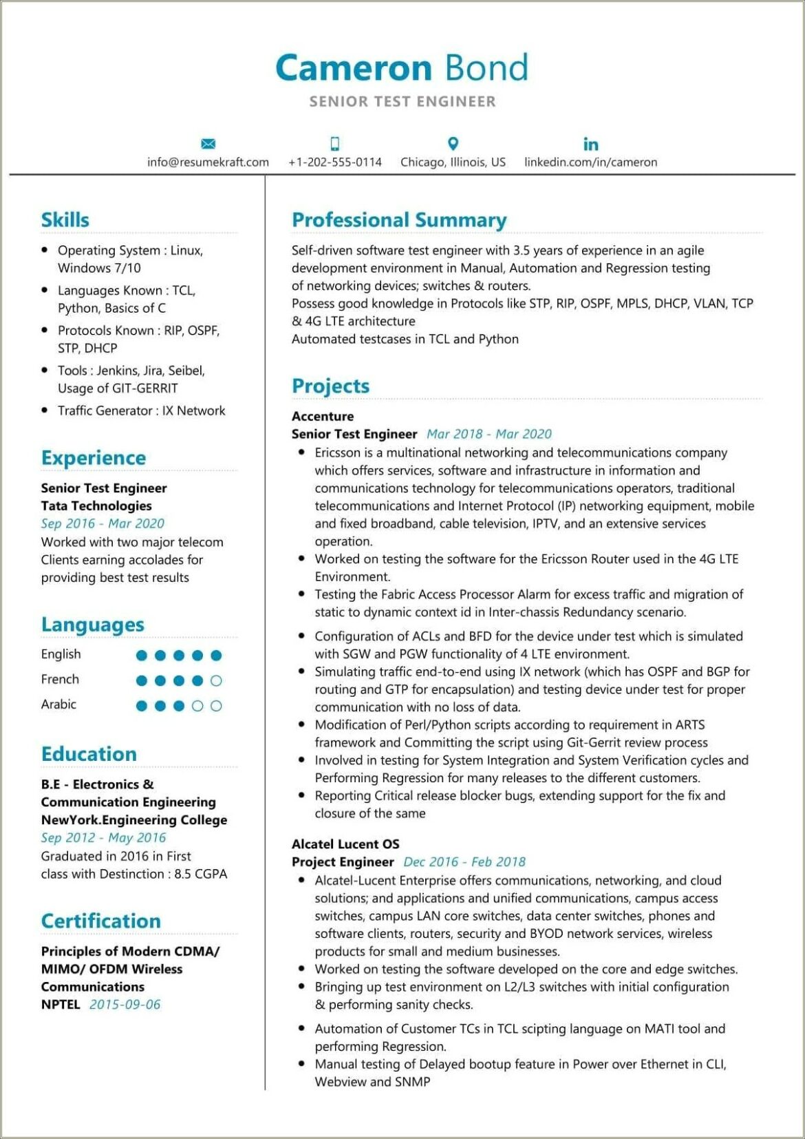 Software Development Engineer In Test Resume Sample