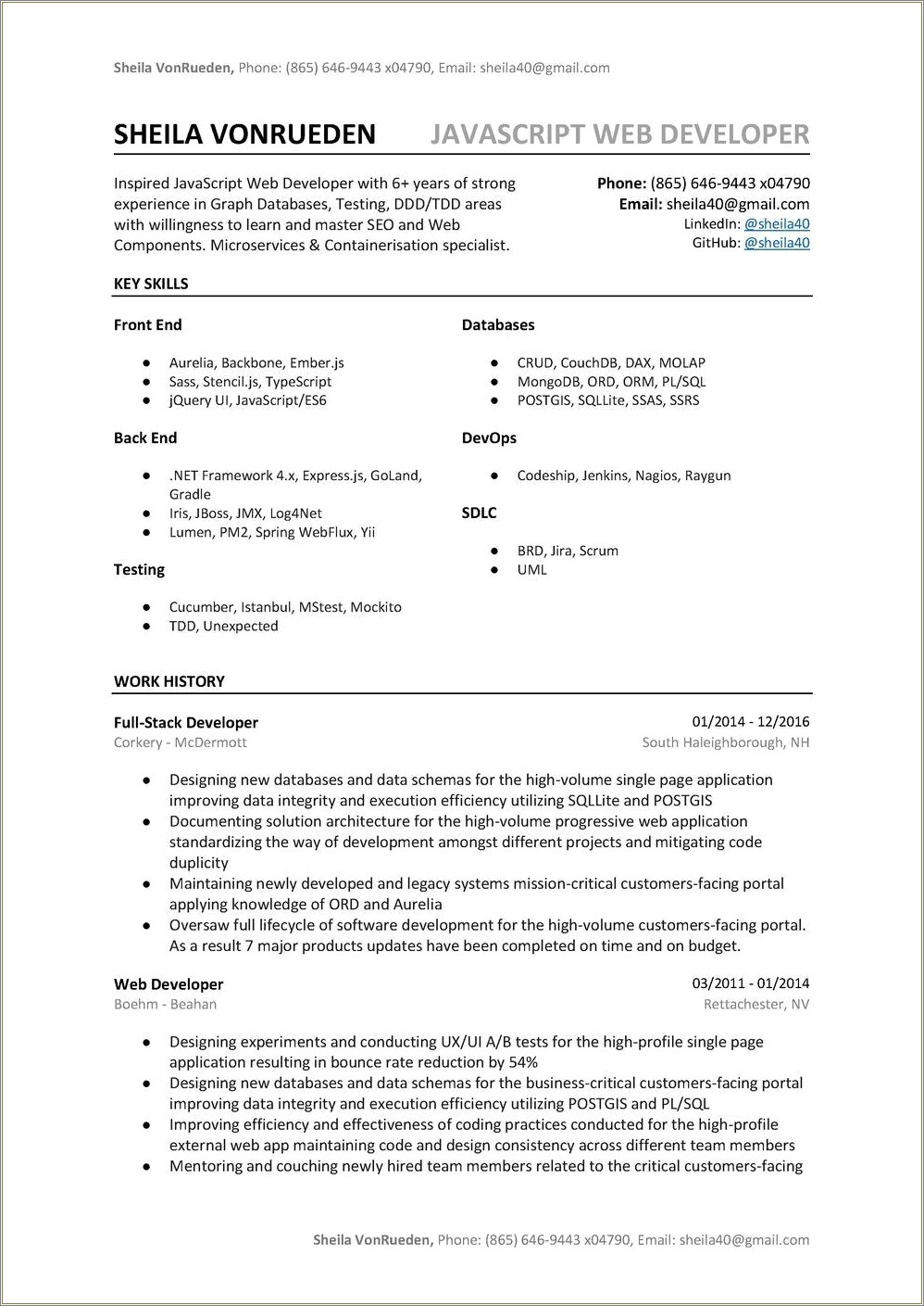 Software Engineer Free Resume Template Github