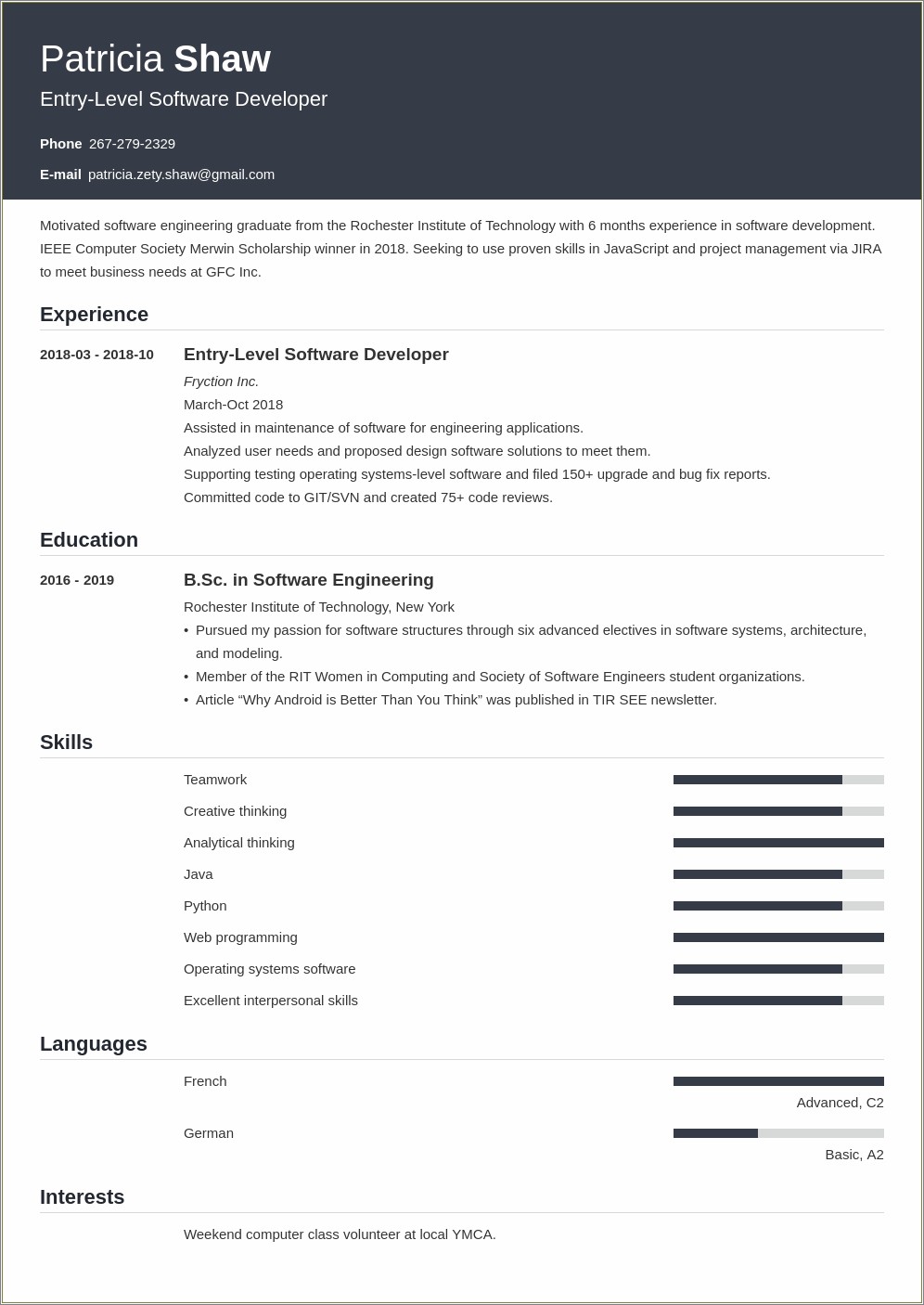 Software Engineer Resume Example Code Review