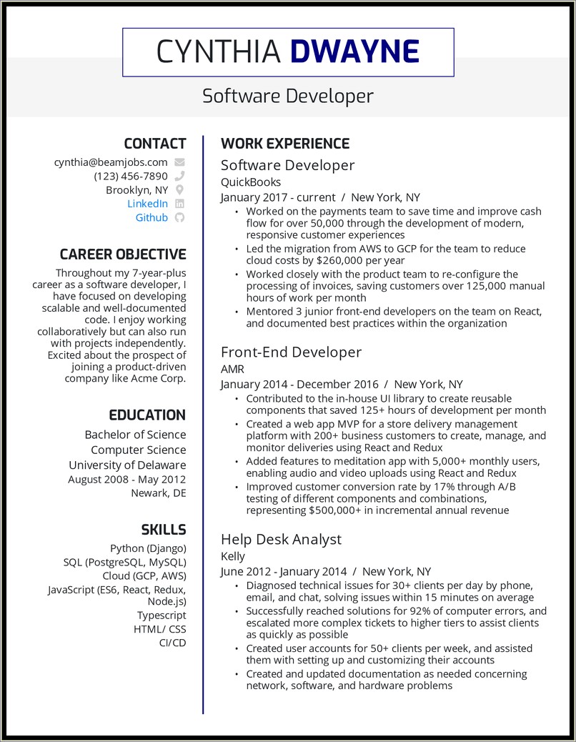 Software Engineer Resume Sample Entry Level