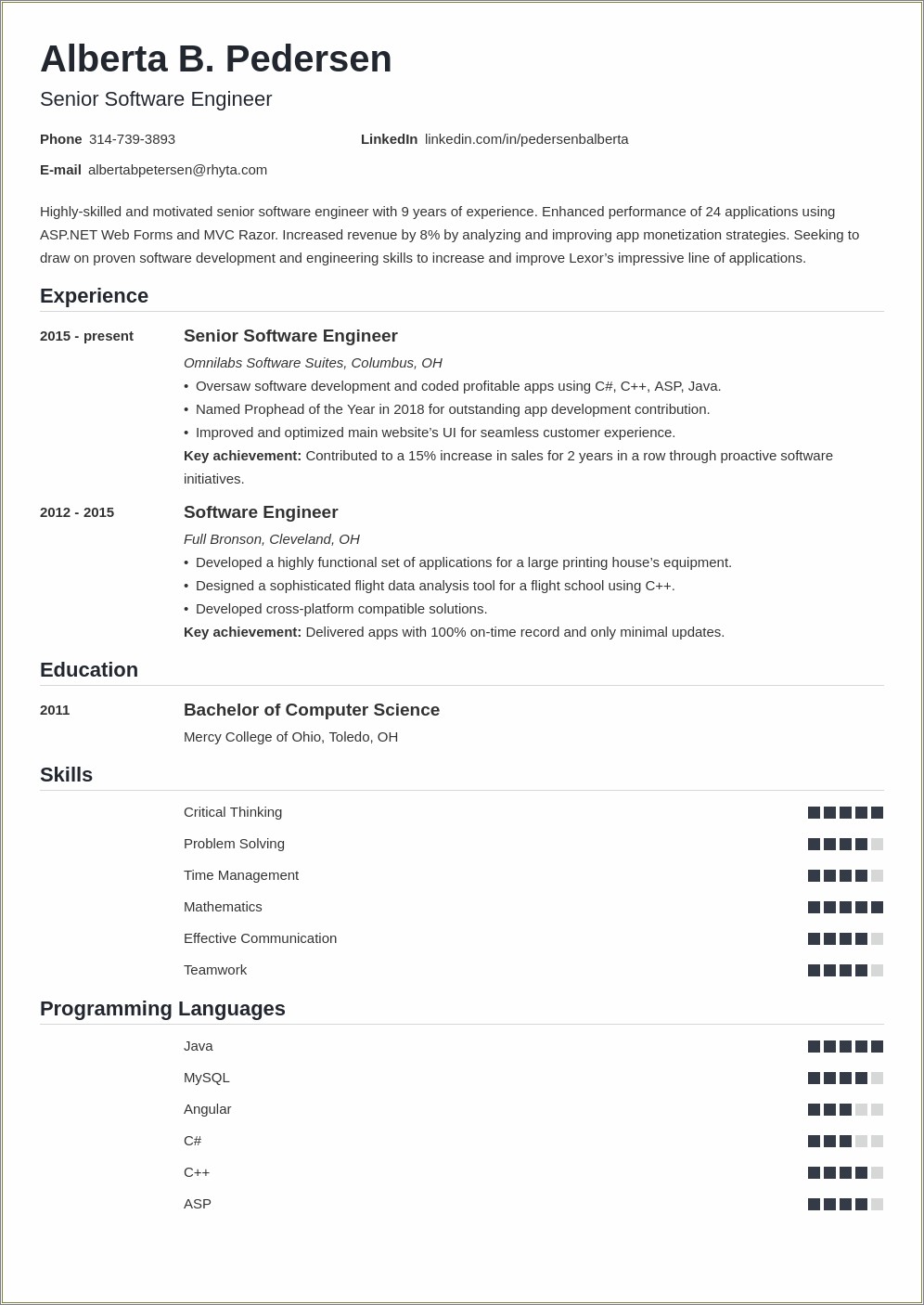 Software Engineer Statement On Resume Examples