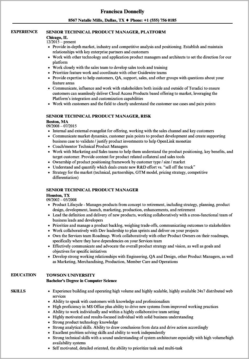 Software Engineer To Product Manager Resume