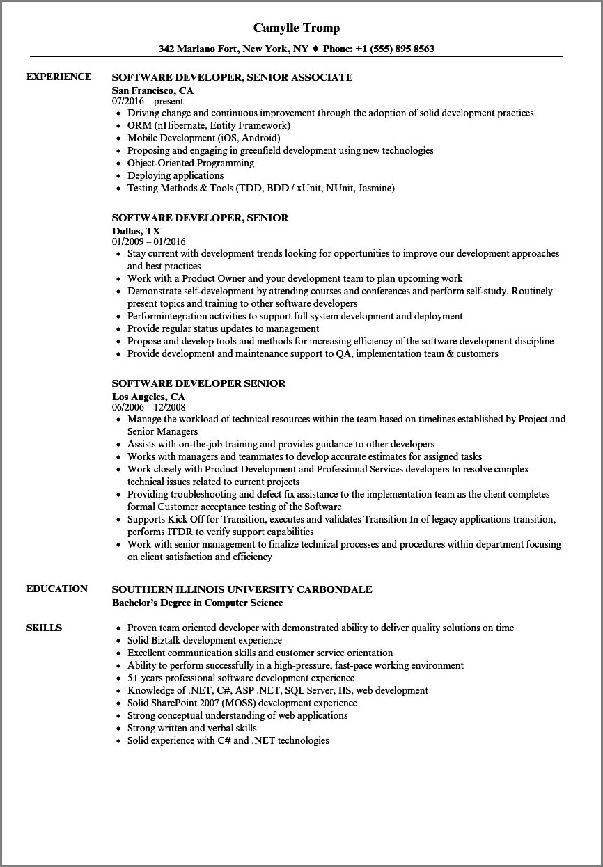 Software Engineer Work For Bank Resume