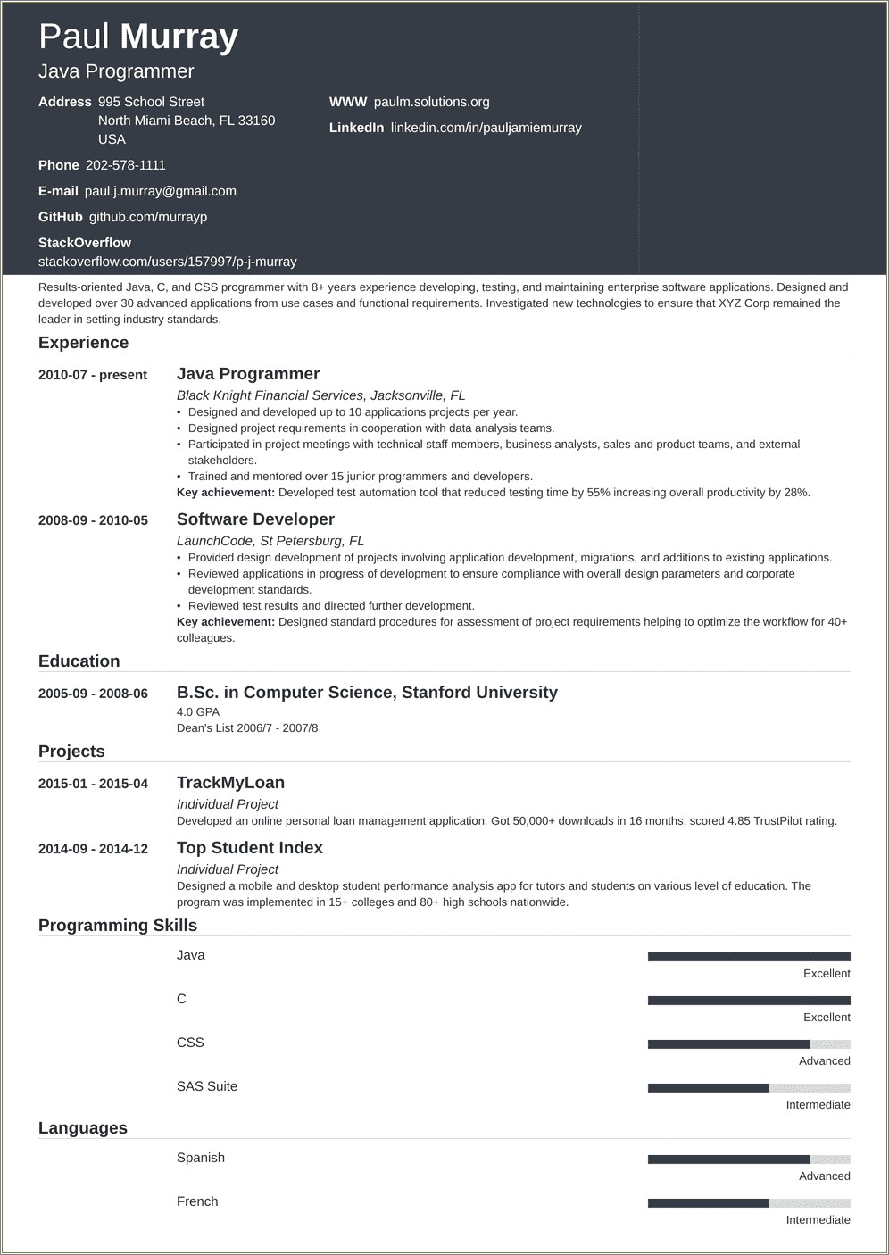 Software Languages Skills Listed On Resume