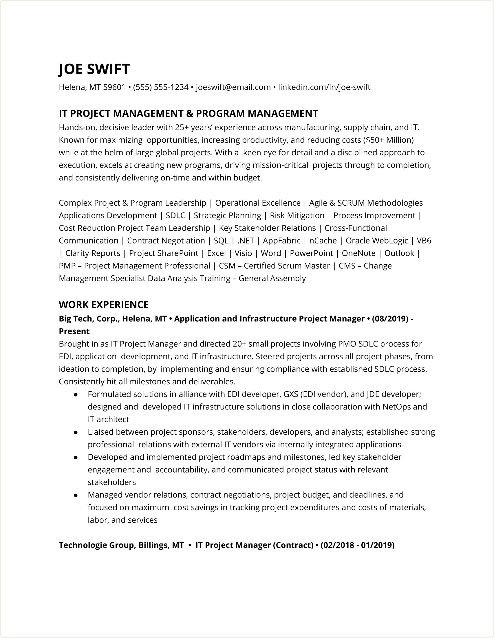 Software Project Manager Resume Achievements Sample