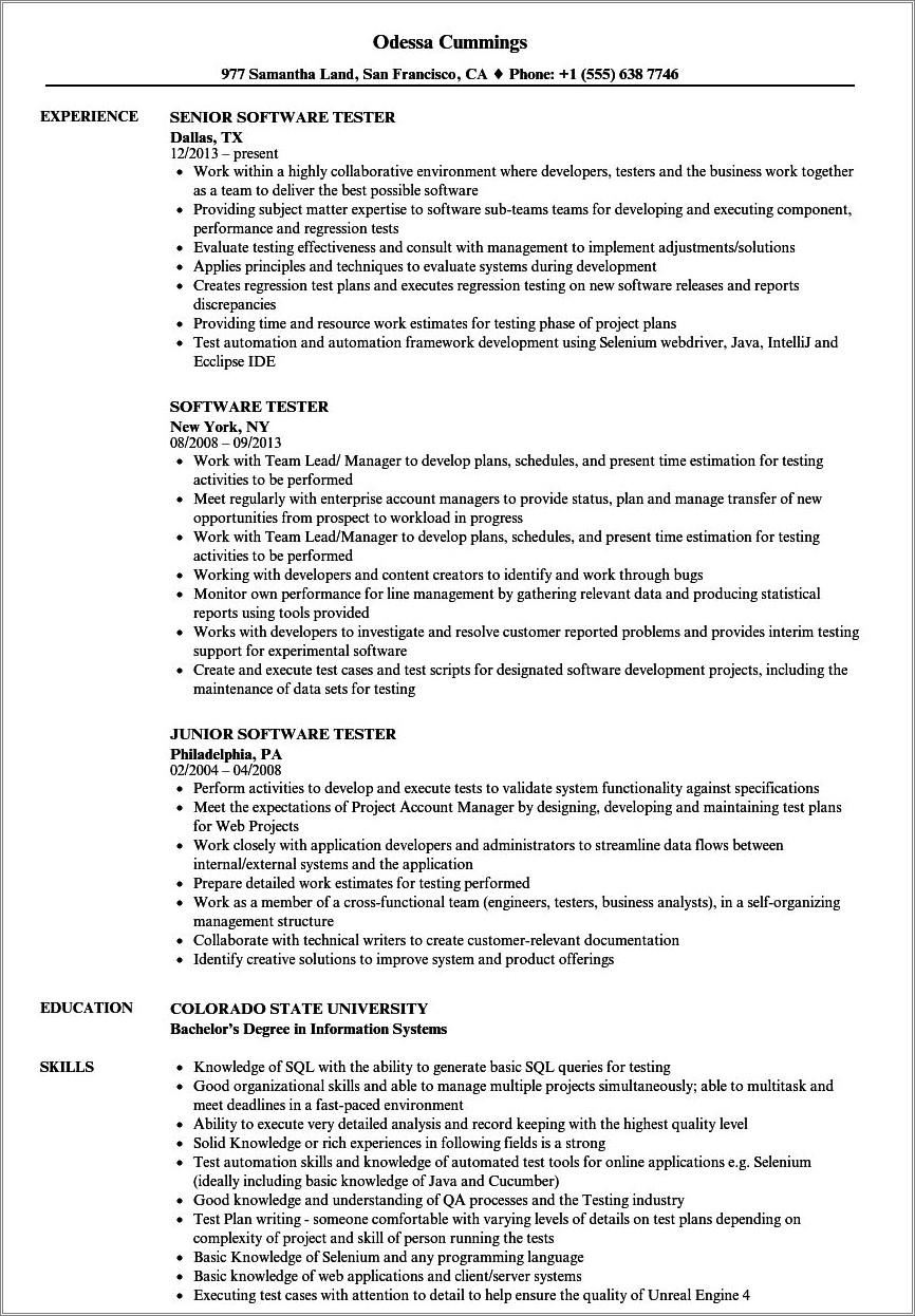 Software Qa Resume Samples With No Work Experience