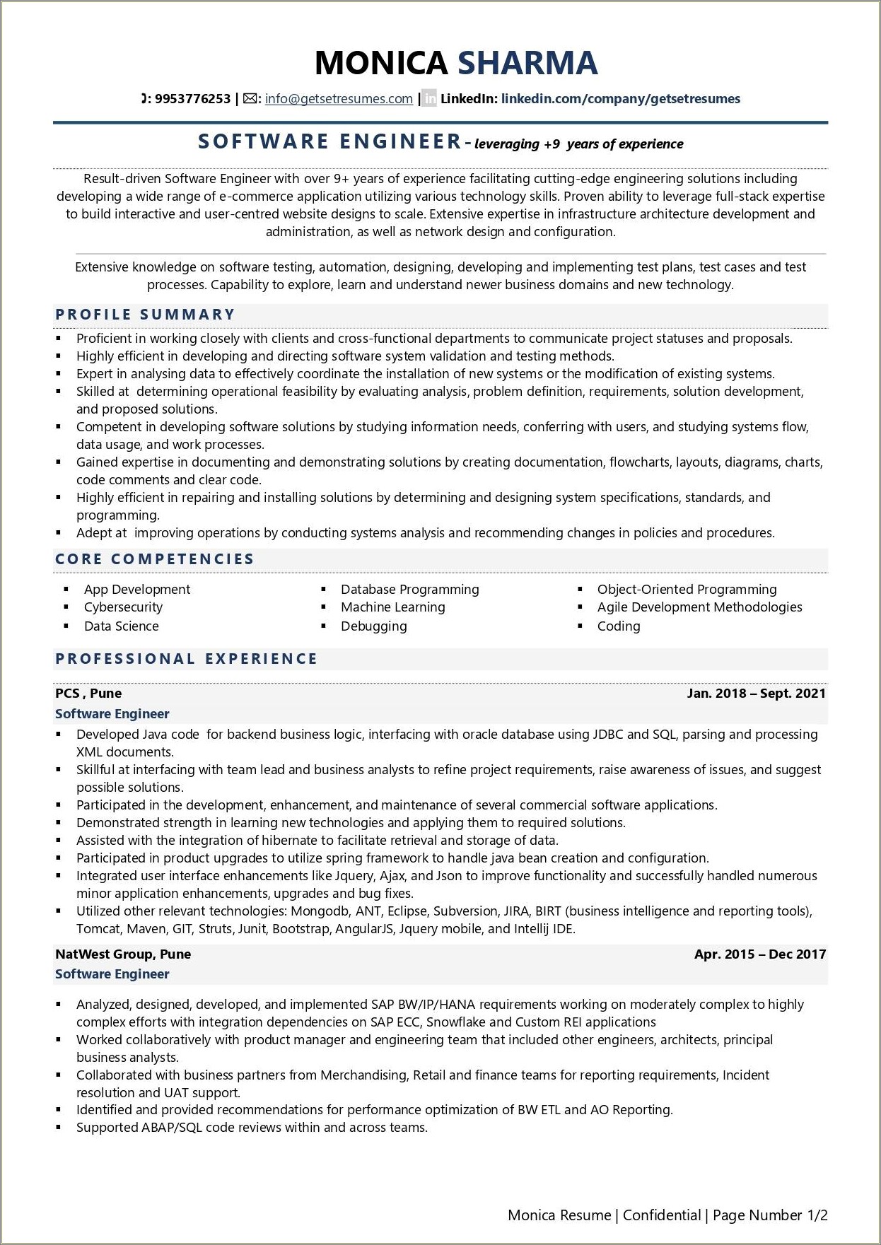 Software Quality Assurance Engineer Sample Resume