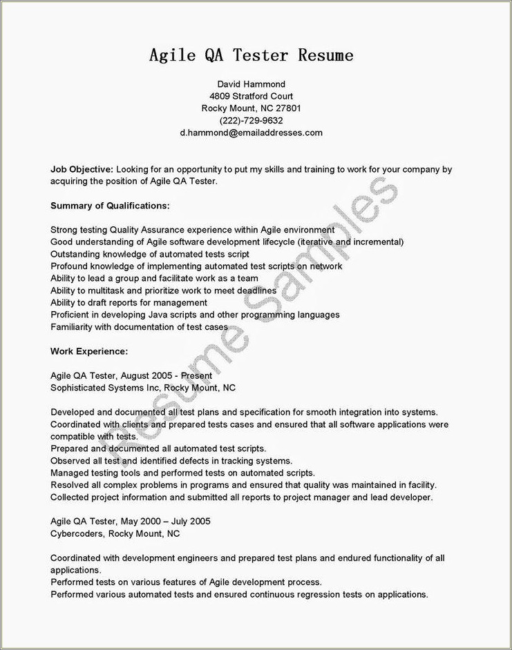 Software Quality Assurance Resume Objective Sample