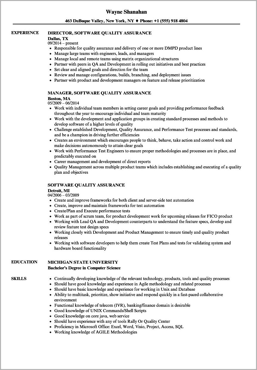 Software Quality Assurance Technical Skills On Resume