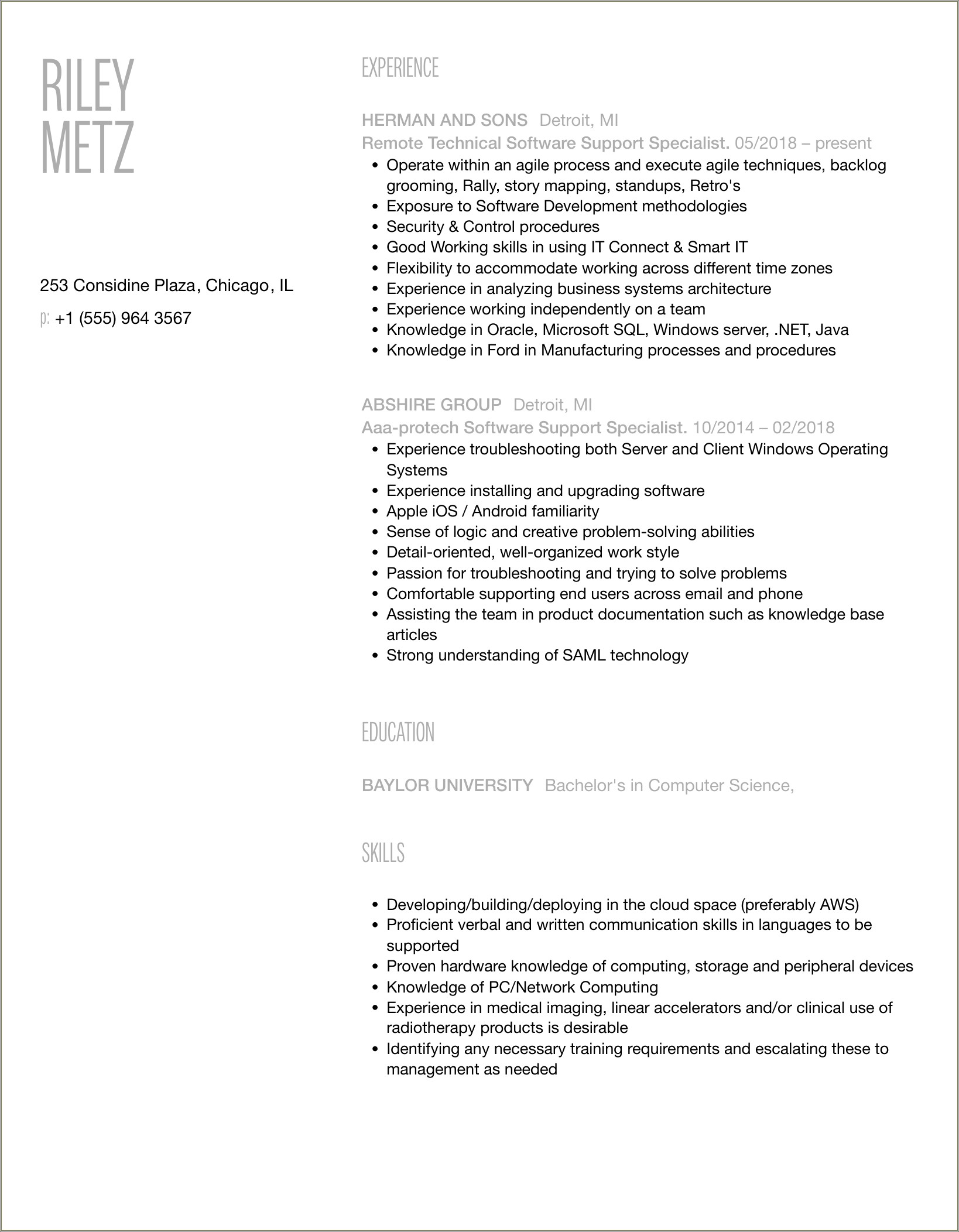 Software Support Specialist Job Description For Resume