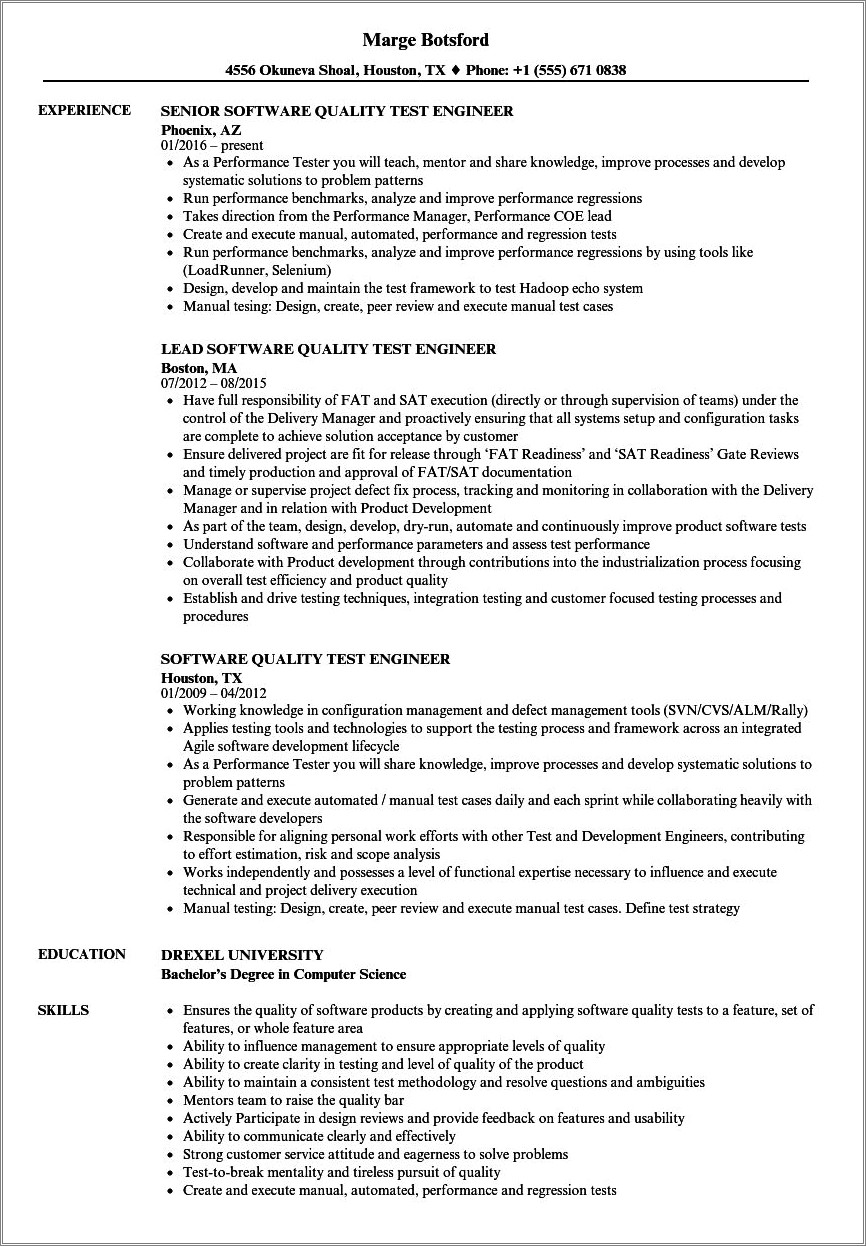 Software Test Engineer Resume 4 Years Experience