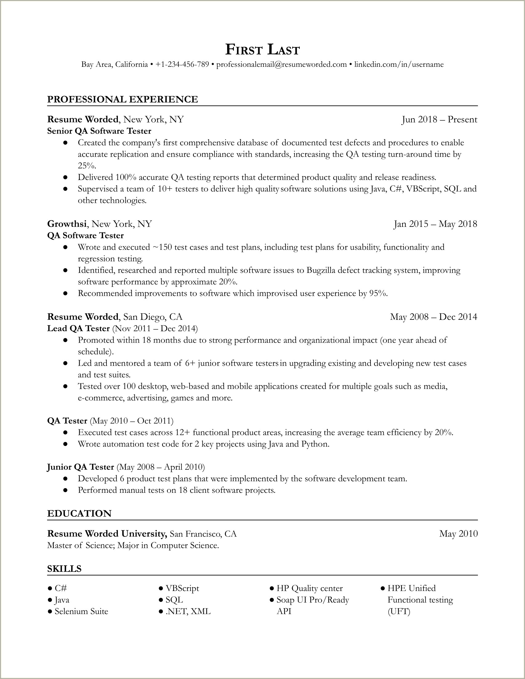 Software Tester Resume Sample Entry Level