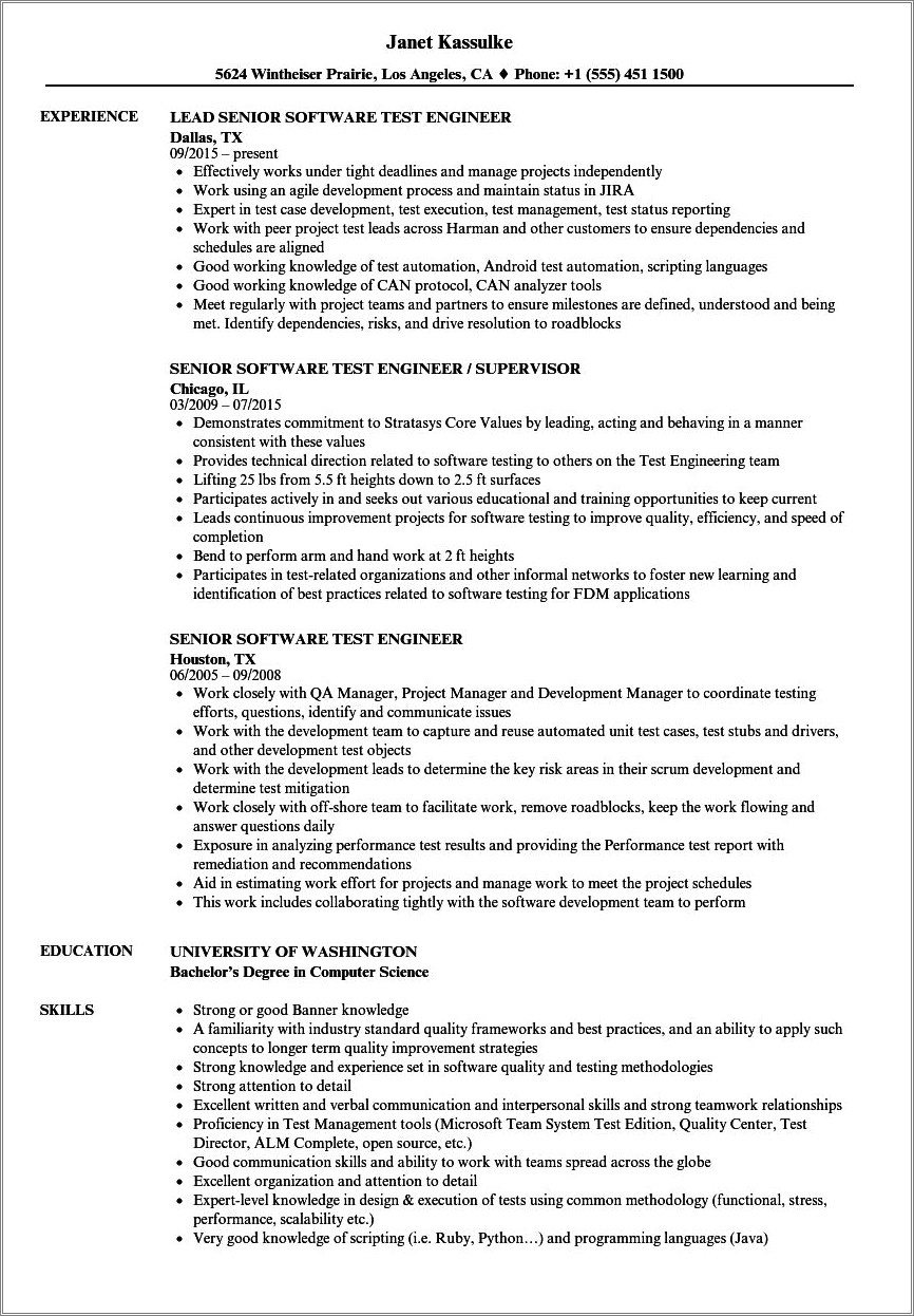 Software Testing 5 Years Experience Resume