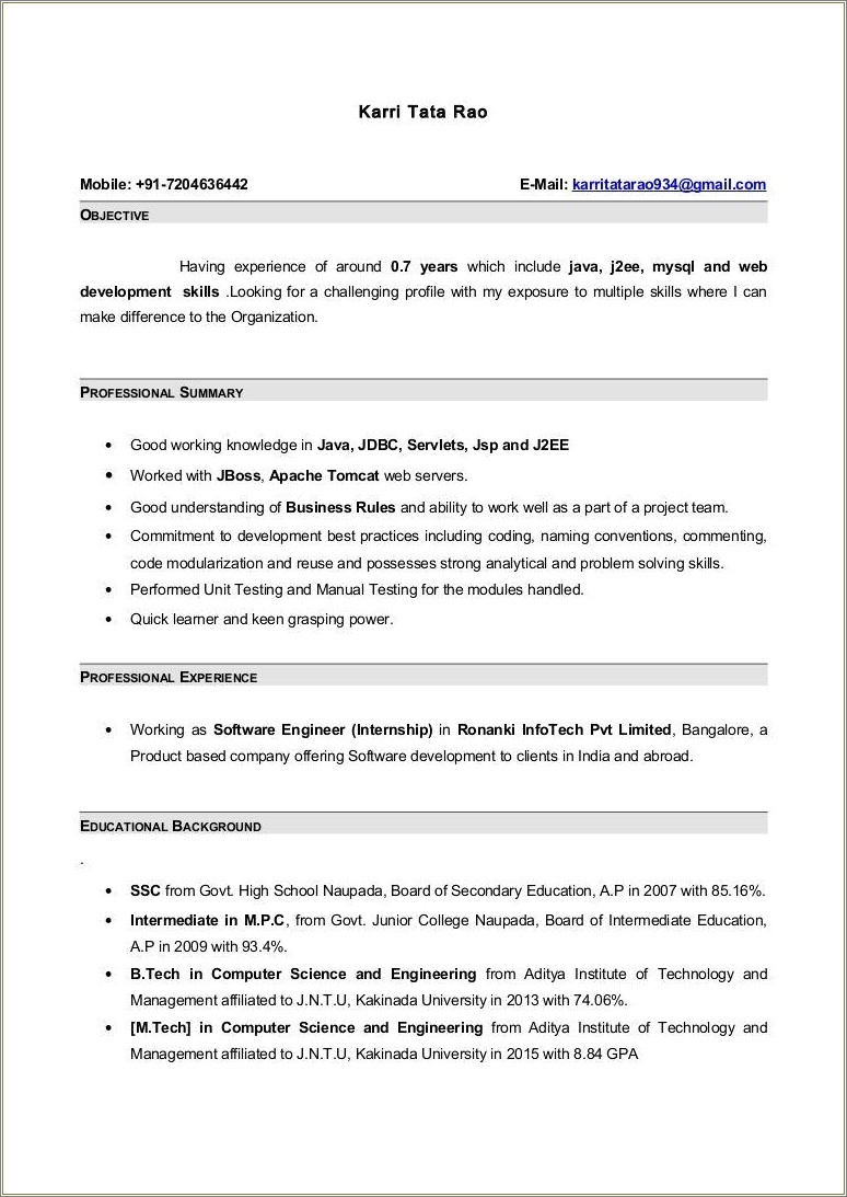 Software Testing 8 Years Experience Sample Resume