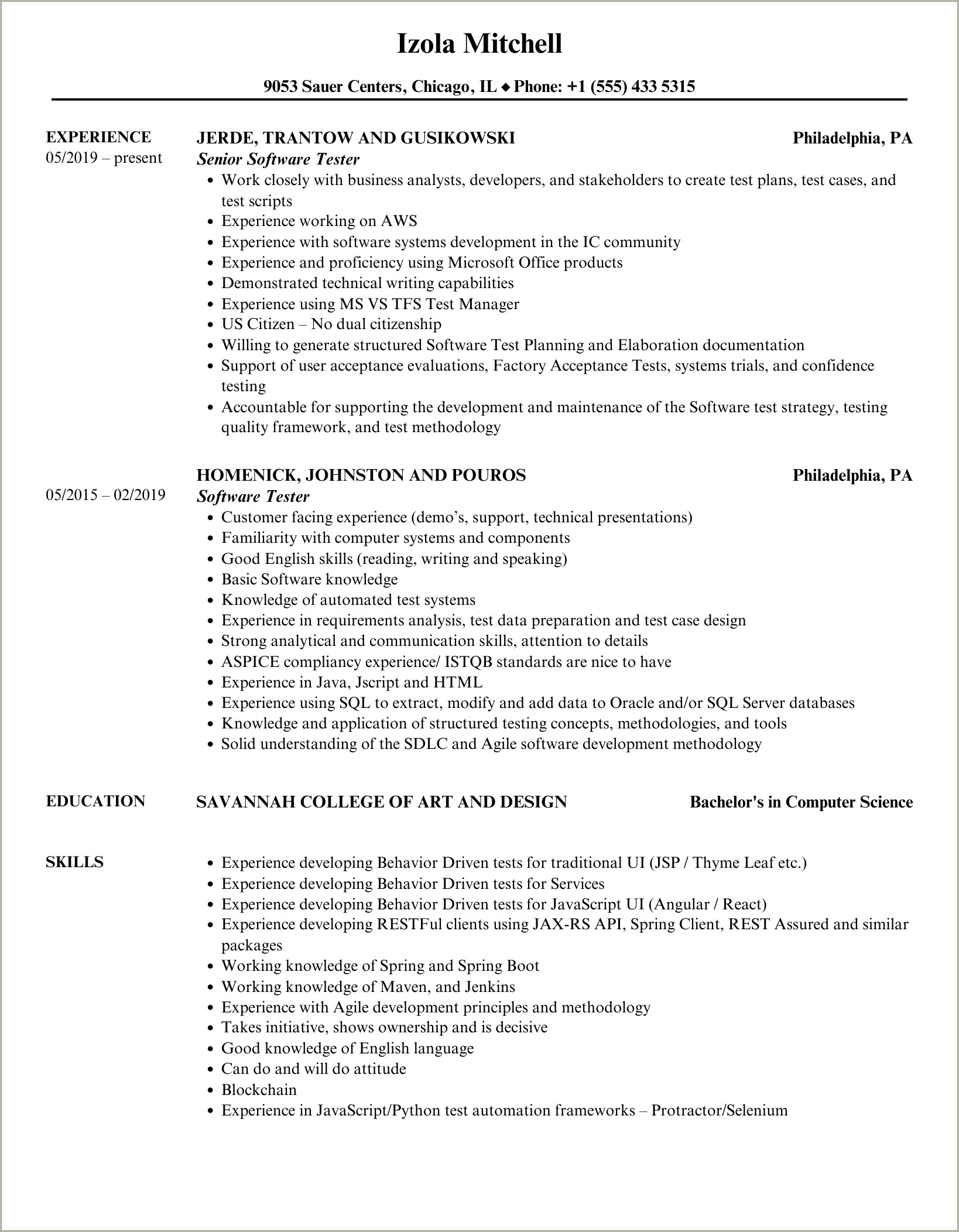 Software Testing Resume 5 Years Experience Doc