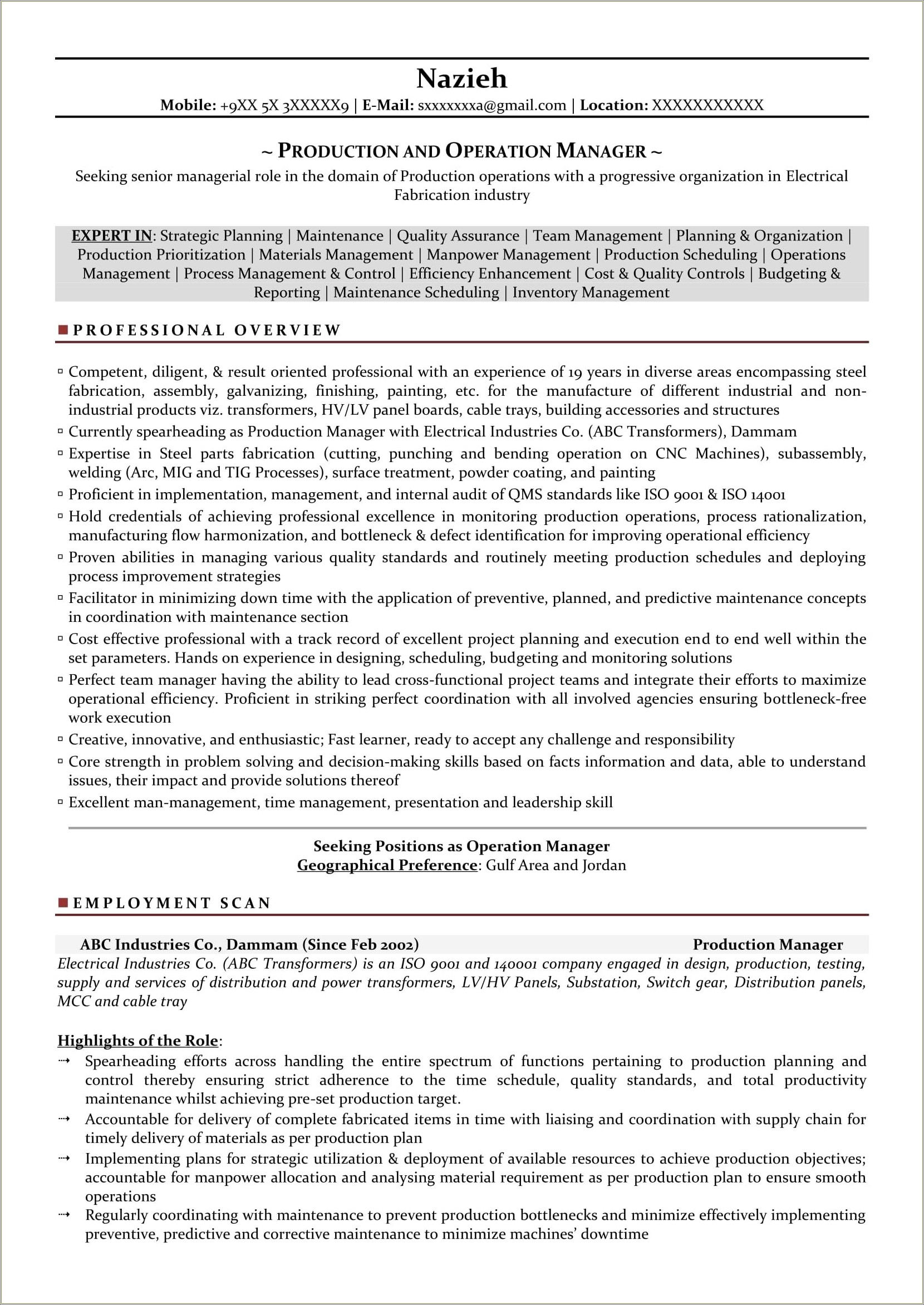 Software Testing Resume For Manufacturing Job