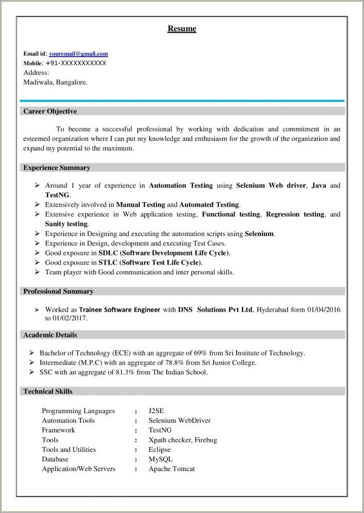 Software Testing Resume Samples 2 Years Experience Download