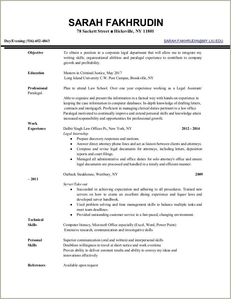 Solo Law Practice Work Experience Resume