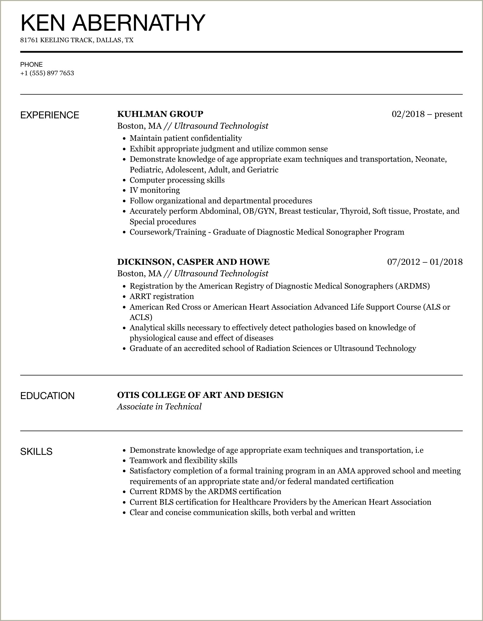 Sonographer Job Description Skills For Resume