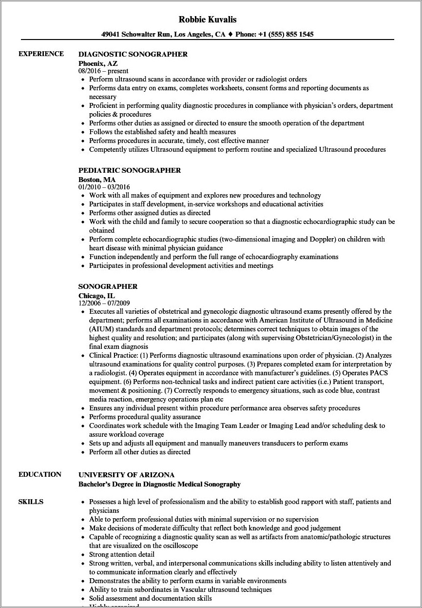 Sonography Skills To List On Resume