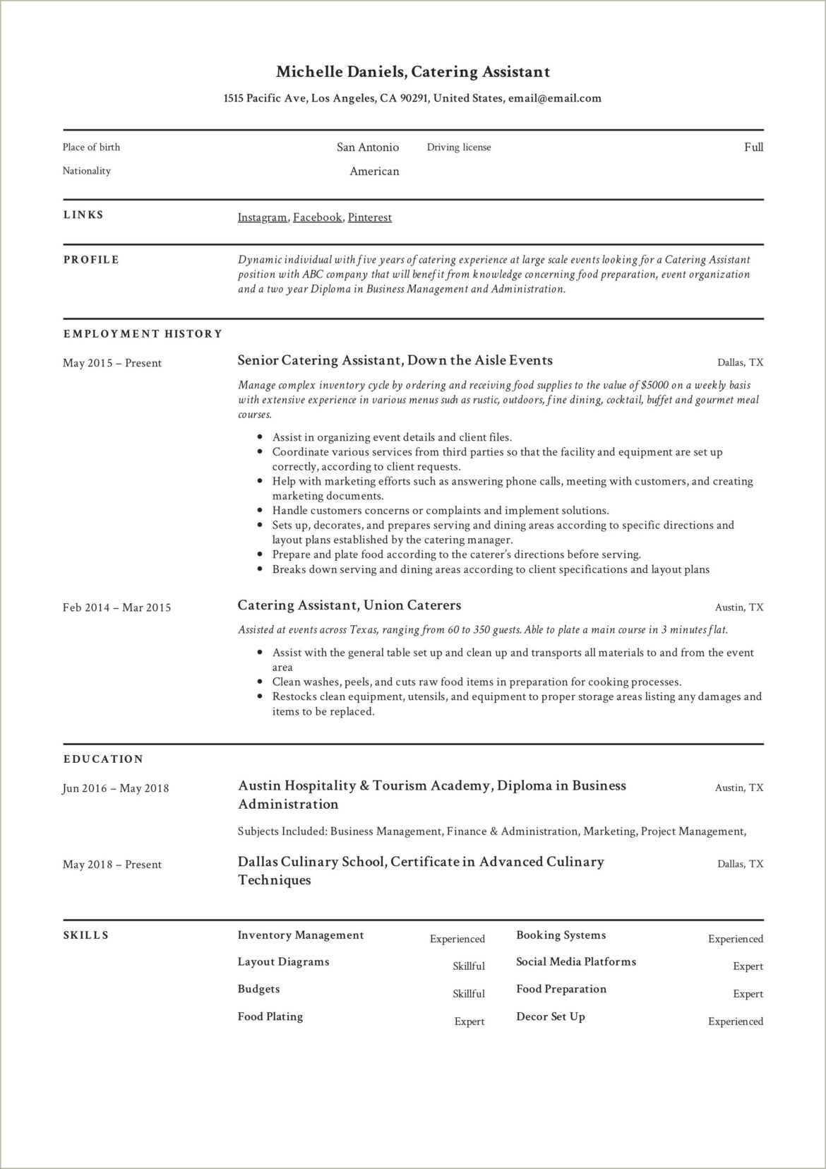 Soup Kitchen Volunteer Experience Resume Sample