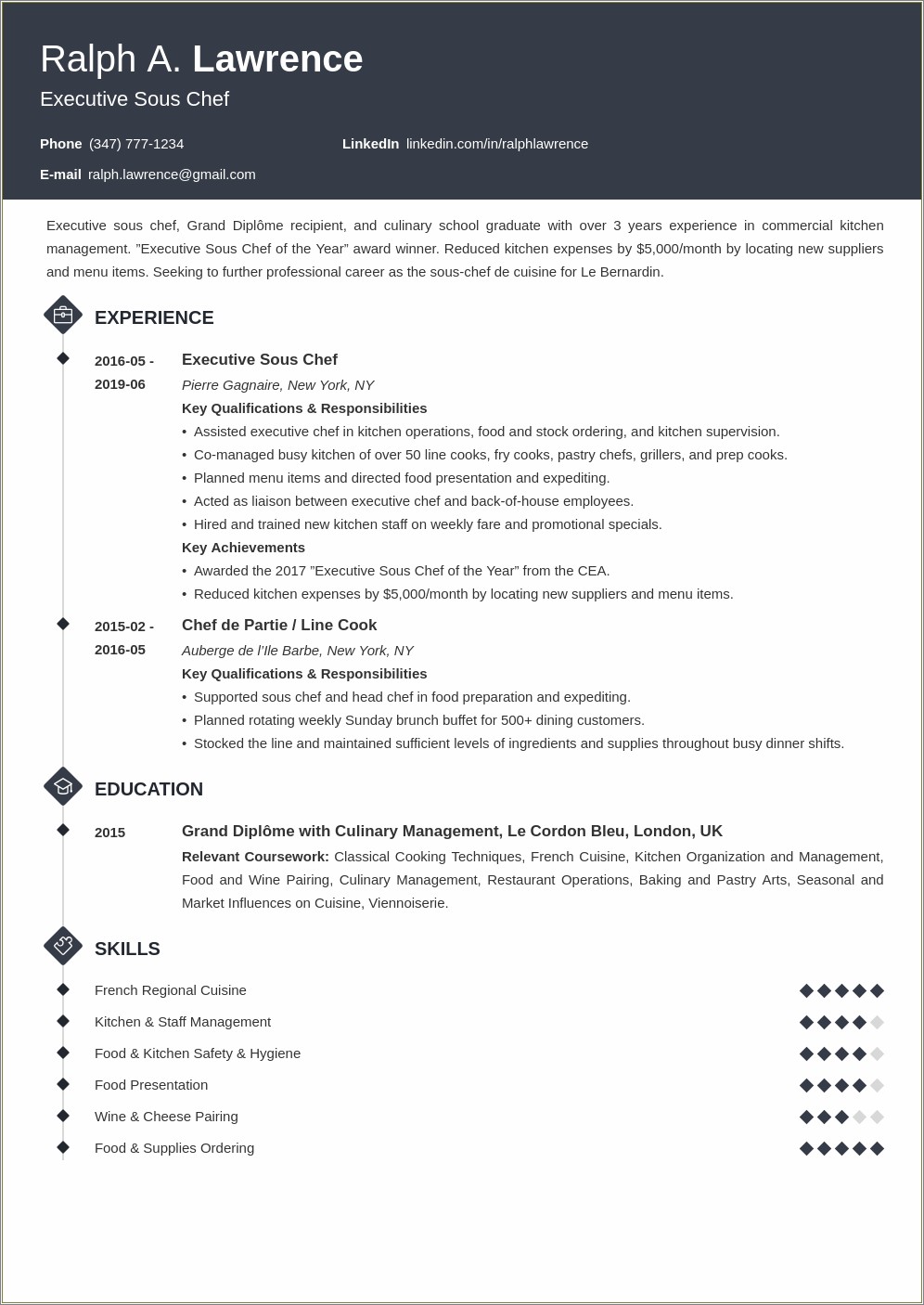 Sous Chef Resume Sample Chef Resumes Livecareerlivecareer