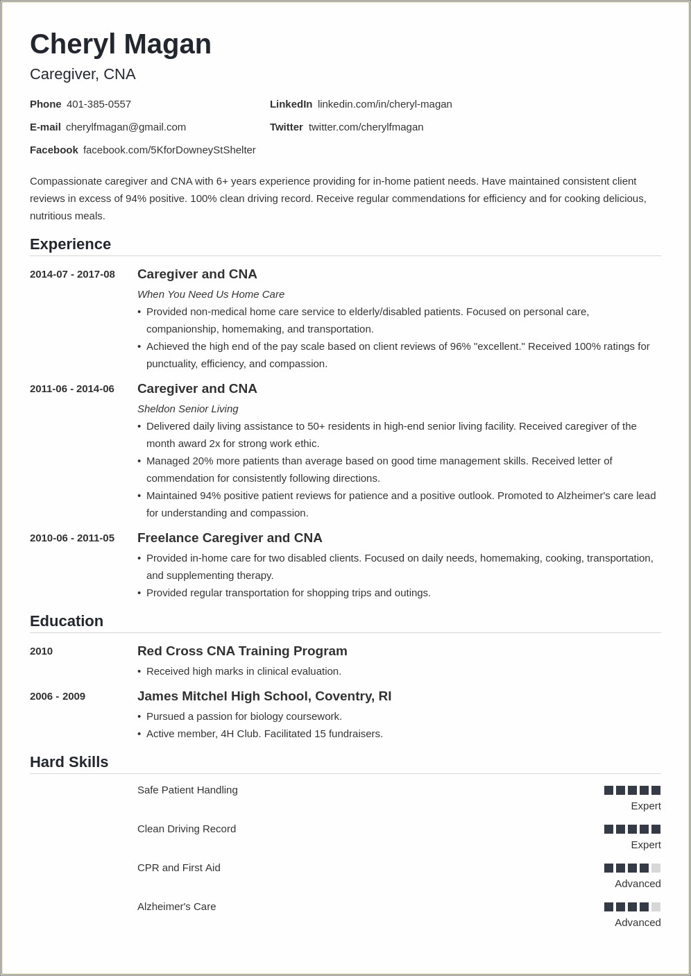 Special Ed Home Care Skills Resume