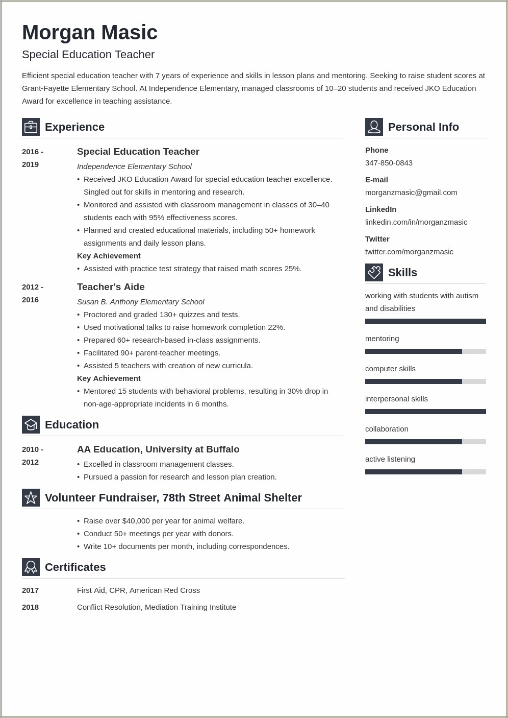 Special Ed Teachers Assistant Job Description For Resume