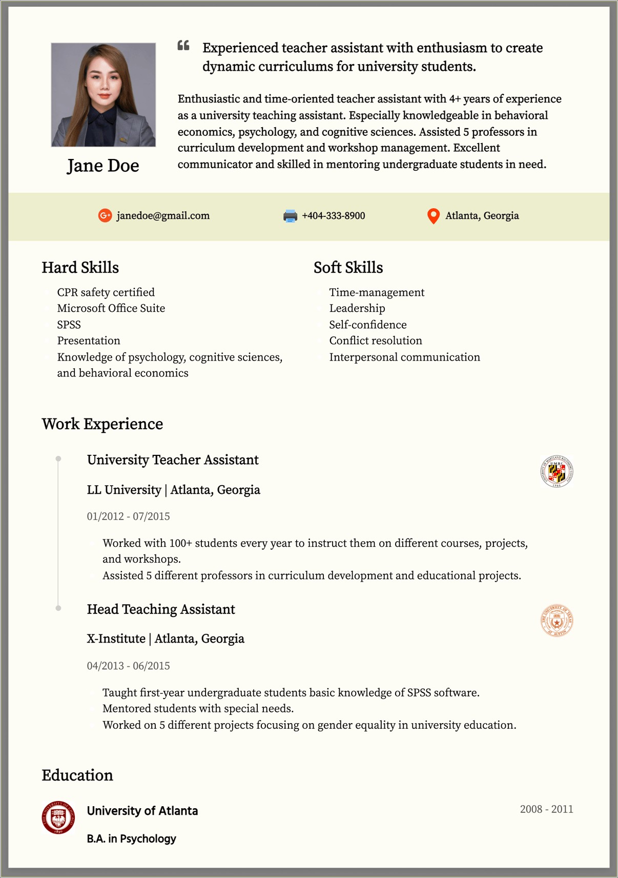 Special Education Assistant Job Description Resume