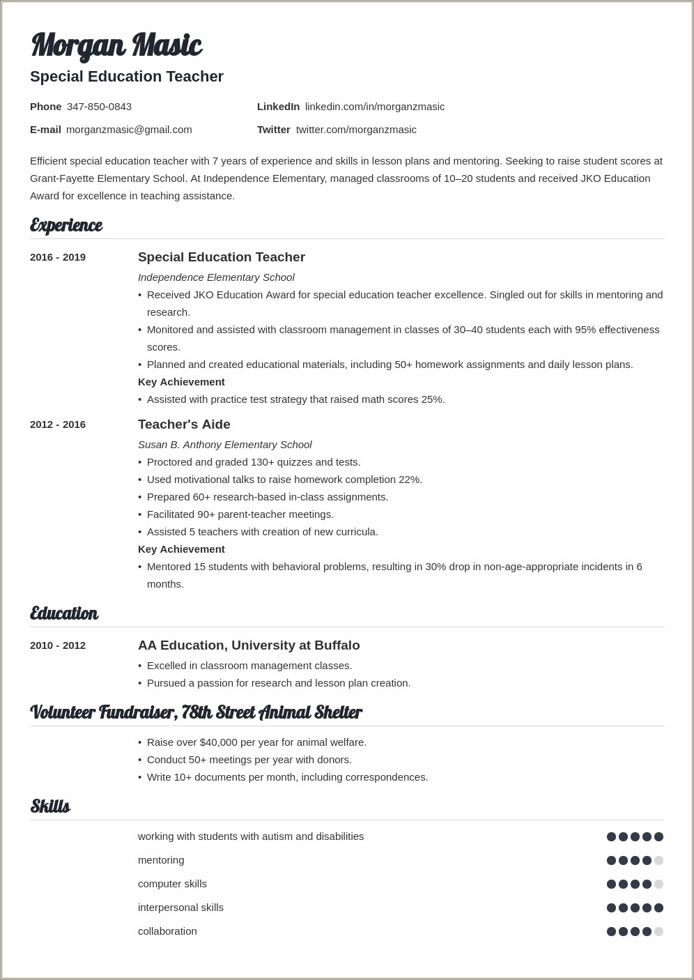 Special Education Teacher Resume Examples 2019