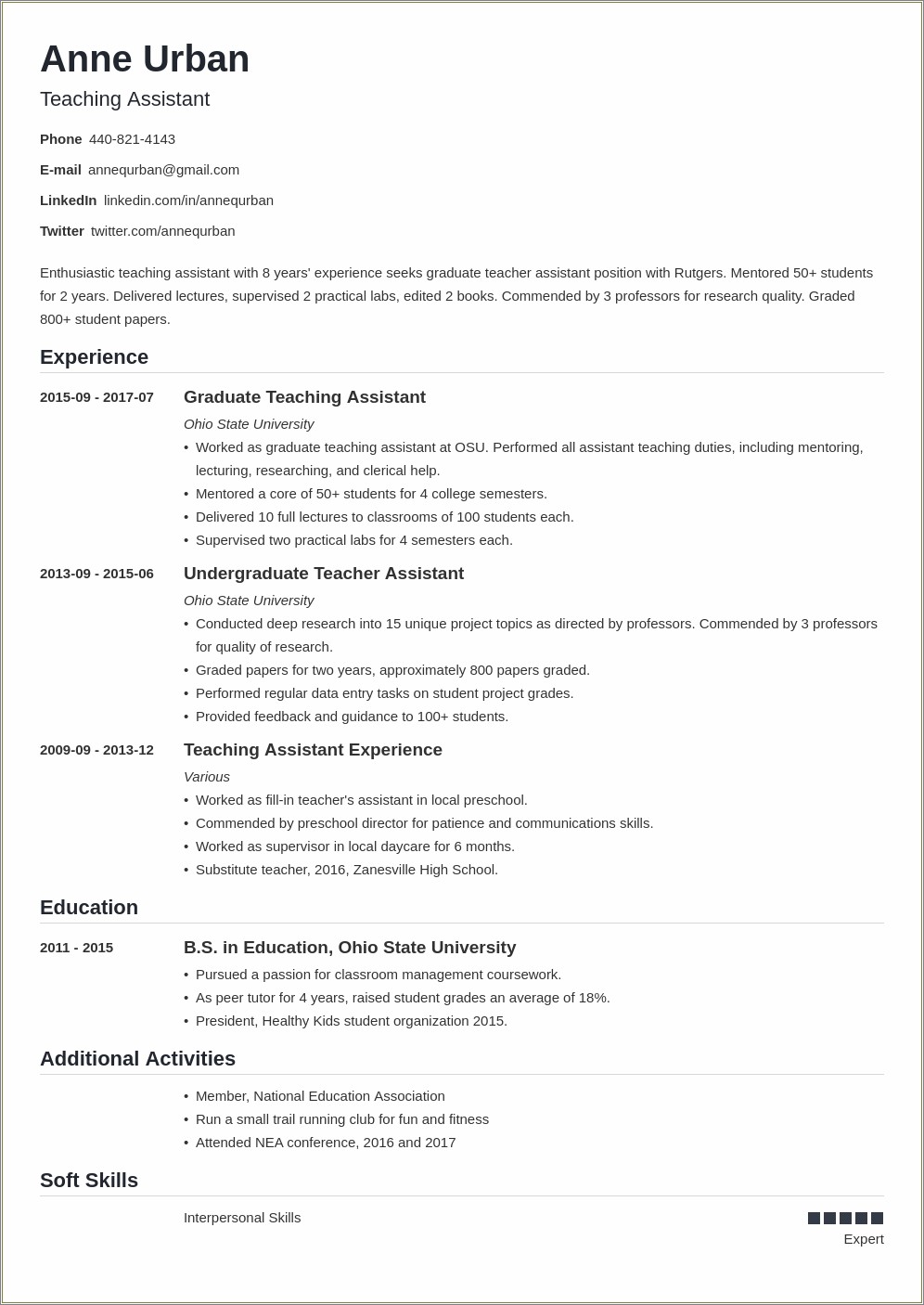 Special Needs Assistant Job Description Resume