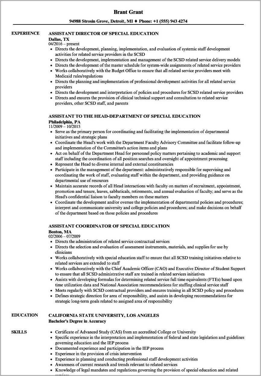 Special Needs Assistant Skills For Resume