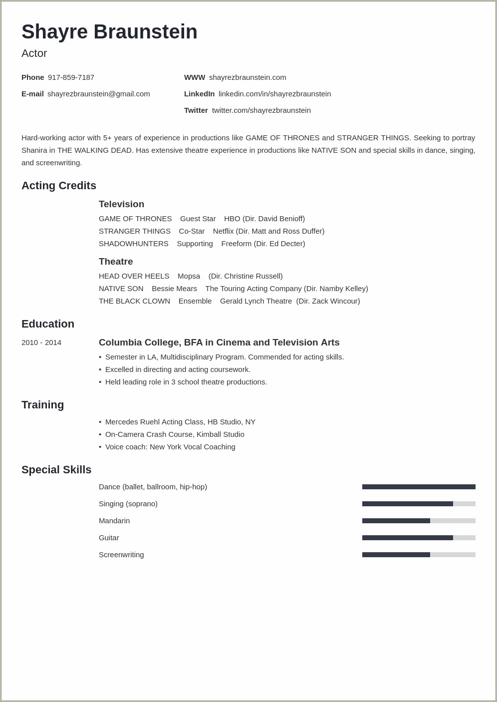 Special Skills For A Theatre Resume